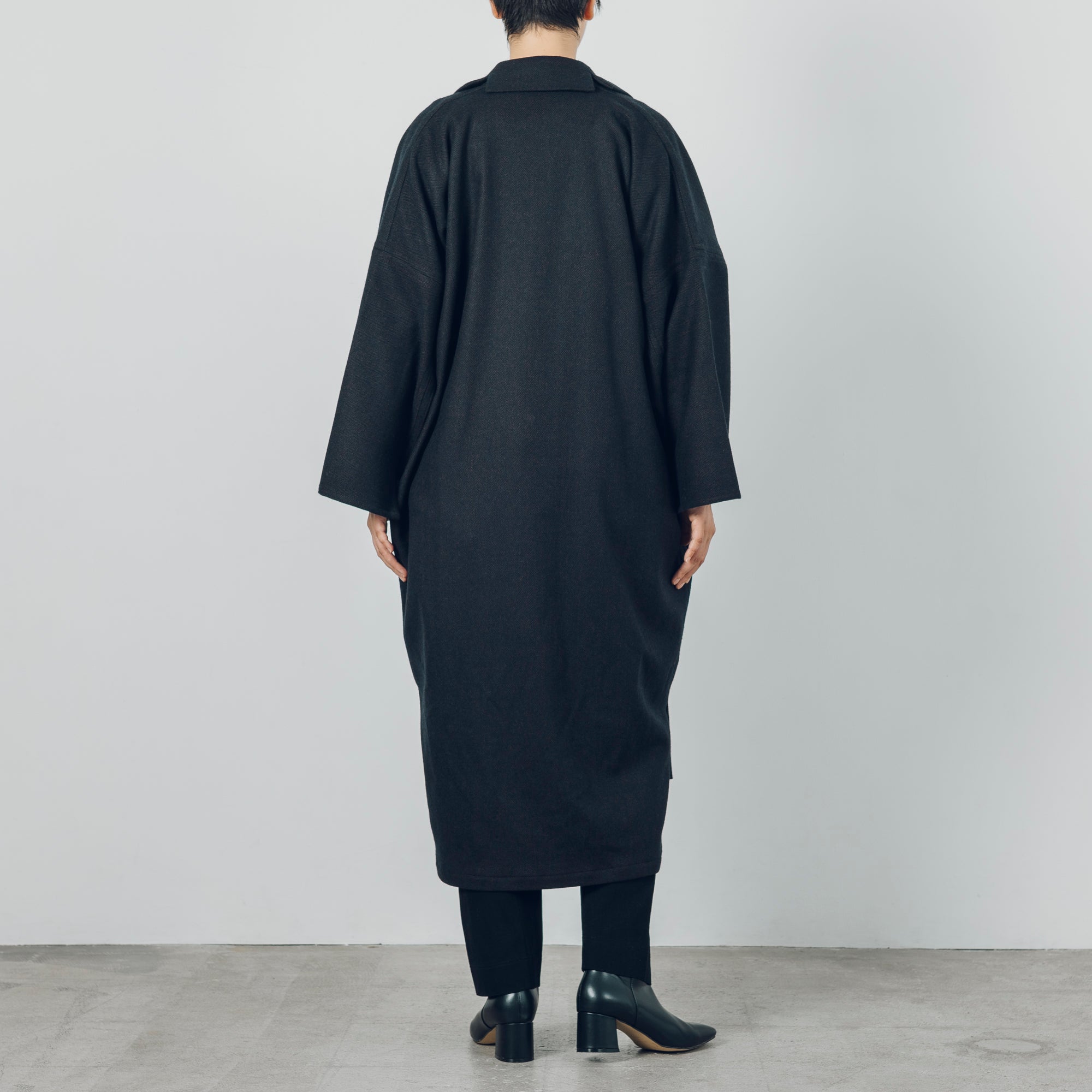 Long Gathered Sleeve Haori - Rescue Wool Herringbone / Navy