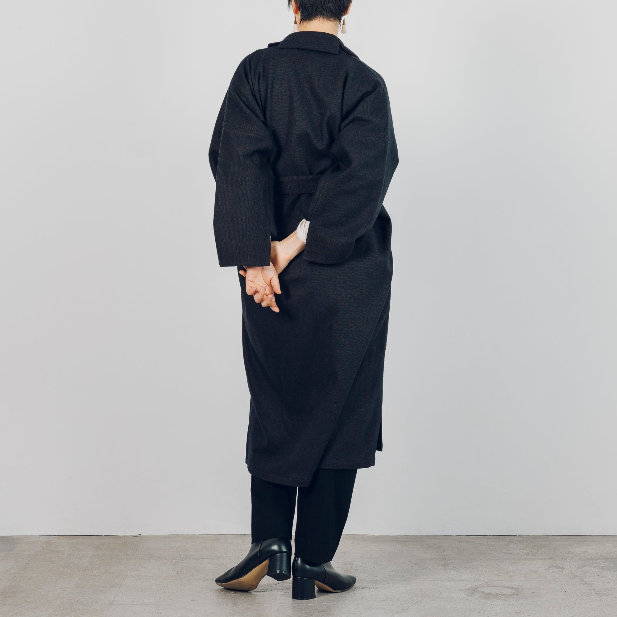 Long Gathered Sleeve Haori - Rescue Wool Herringbone / Navy