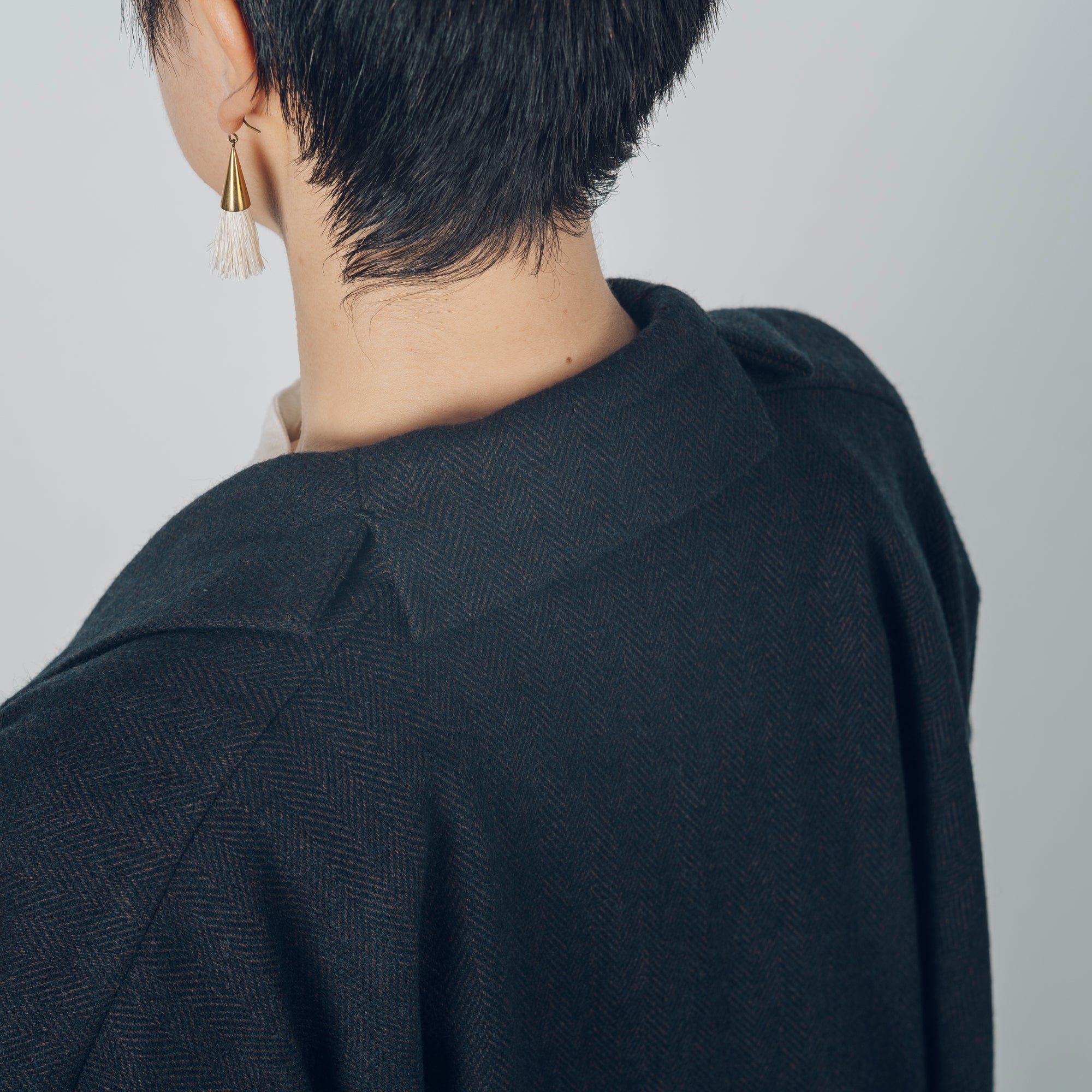 Long Gathered Sleeve Haori - Rescue Wool Herringbone / Navy
