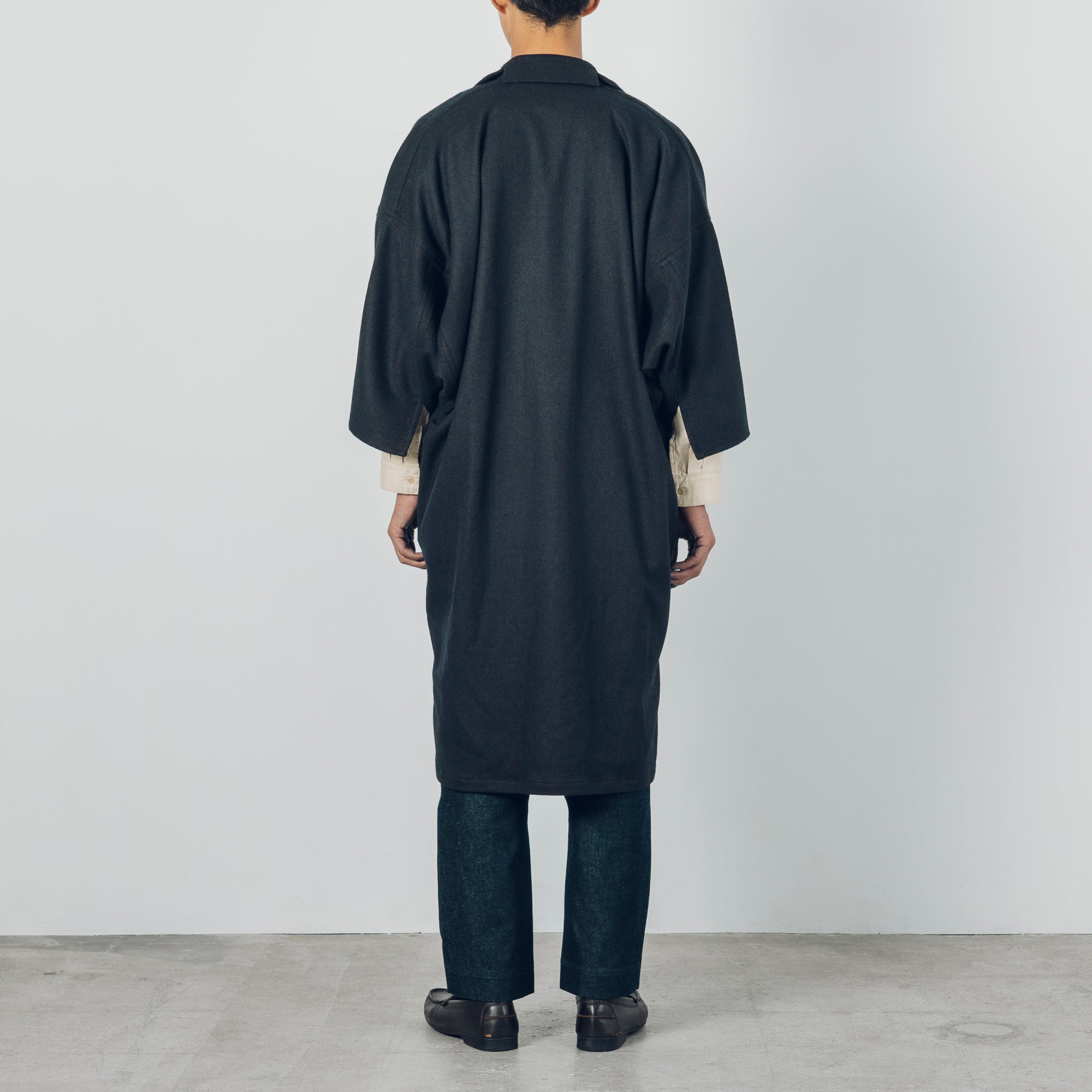 Long Gathered Sleeve Haori - Rescue Wool Herringbone / Navy