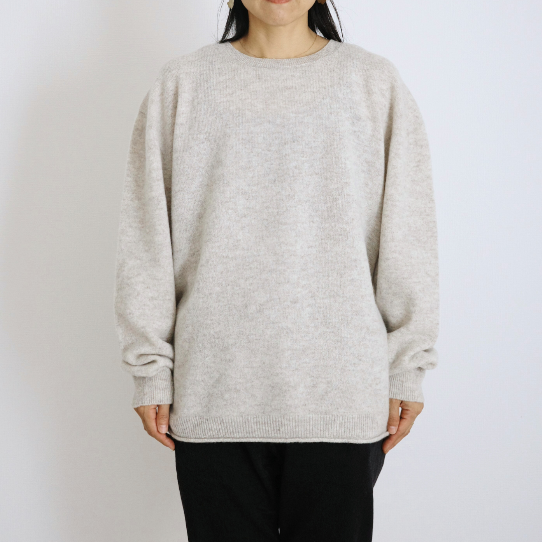 Merino Wool Crew Neck Sweater, Tasmania Light Gray, Size 2