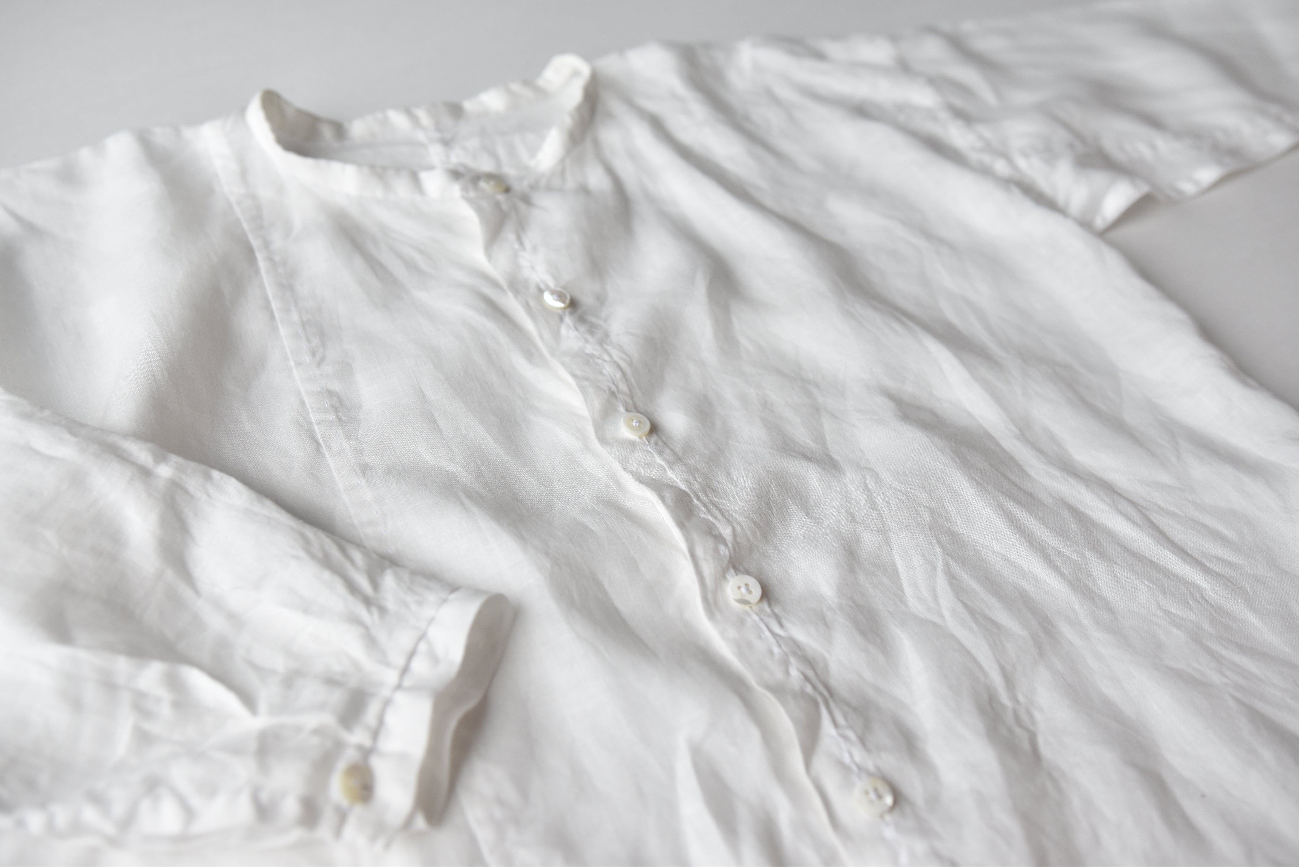 Echizen Three-Panel Sleeve Shirt/Blouse Fabric - Linen, White, For Handmade Crafts