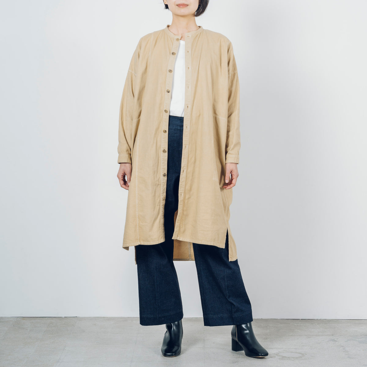 越前ワンピース］オーガニックコットン・ネル / カーキベージュ 