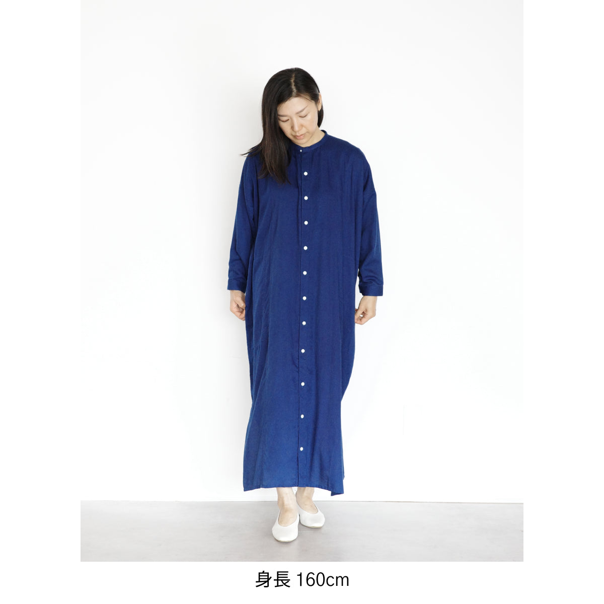 [Echizen One-piece dress] Maxi length/organic cotton/light blue