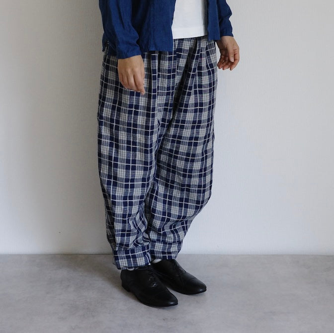 ［越前シャツ/ はかま/ かるさん布］リネン/ チェック/ 手作り用