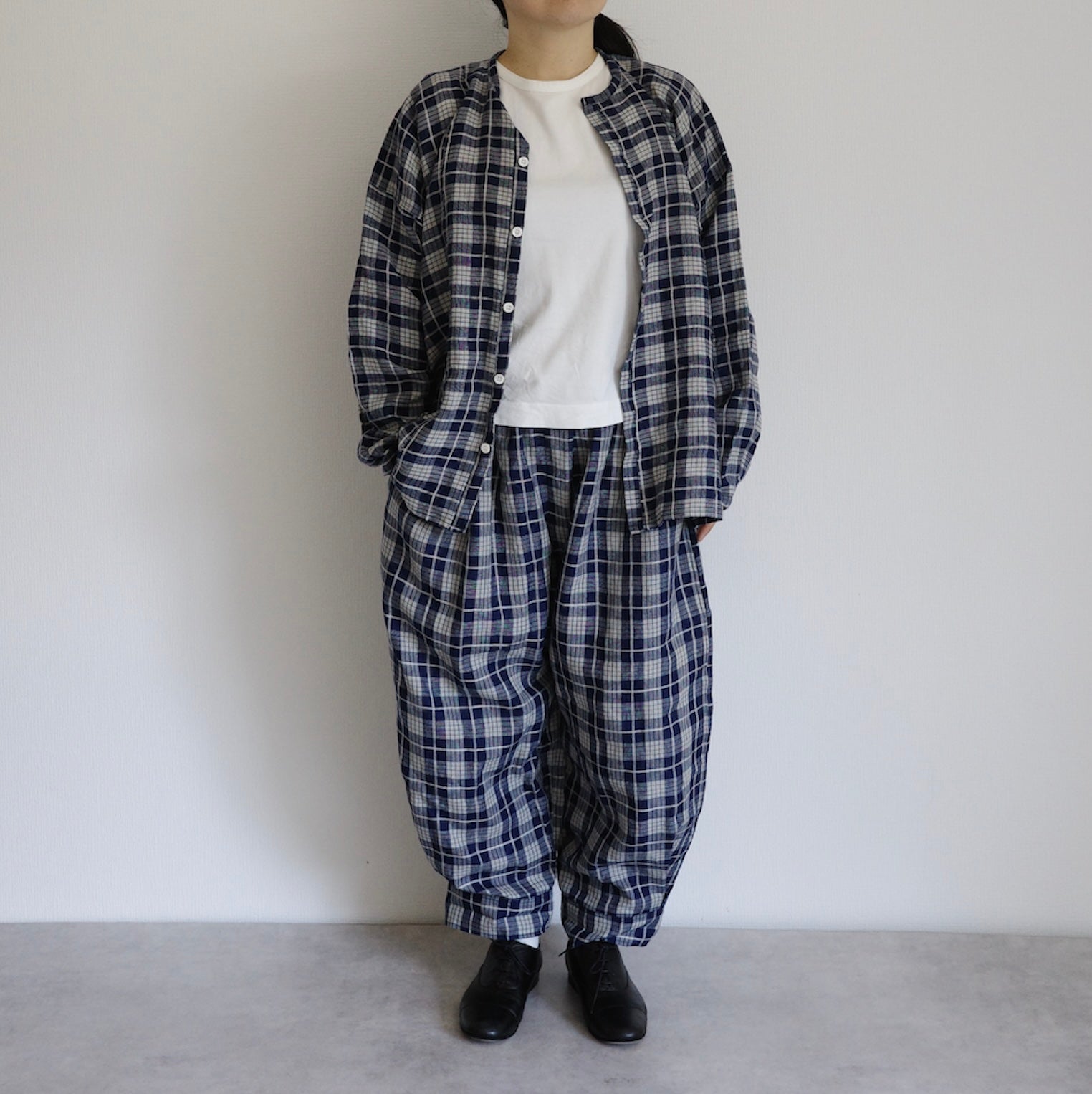［越前シャツ/ はかま/ かるさん布］リネン/ チェック/ 手作り用