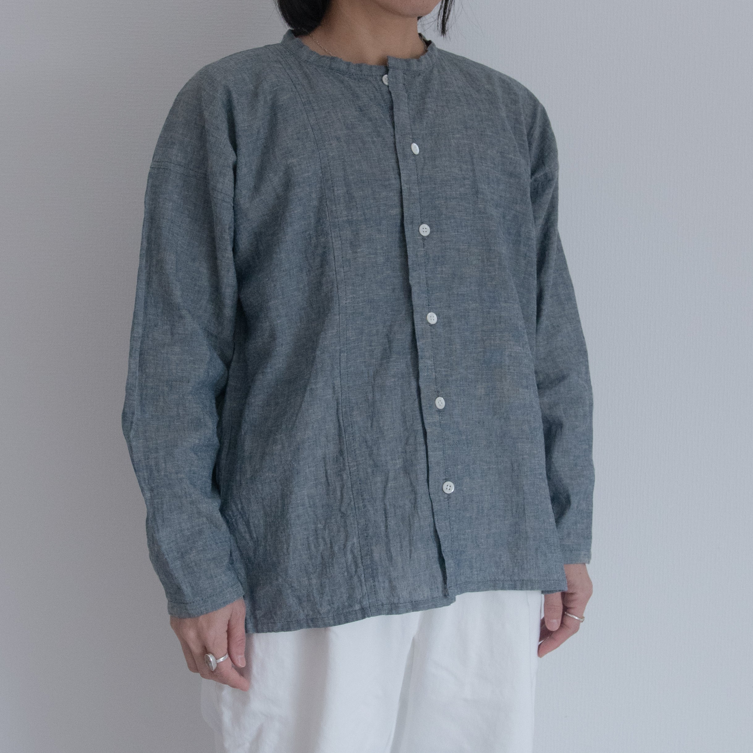 ［シャツ/ ワンピース布］コットンリネンシャンブレー/ ネイビー or ブルー