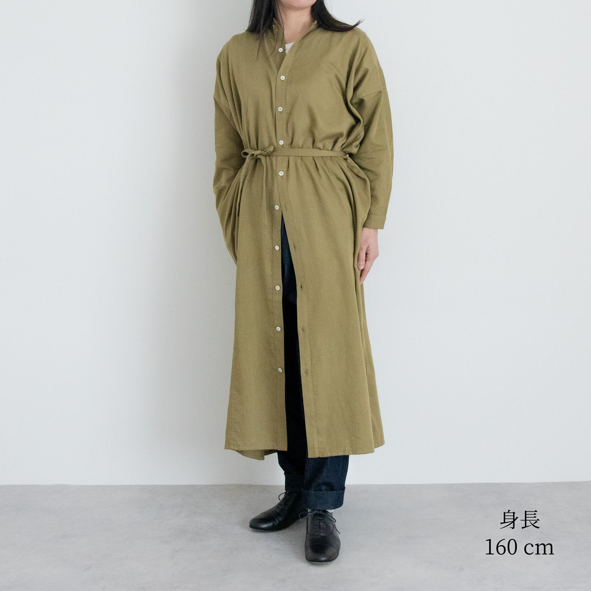 [Echizen One-piece] Maxi length/Organic cotton/Marigold moss green