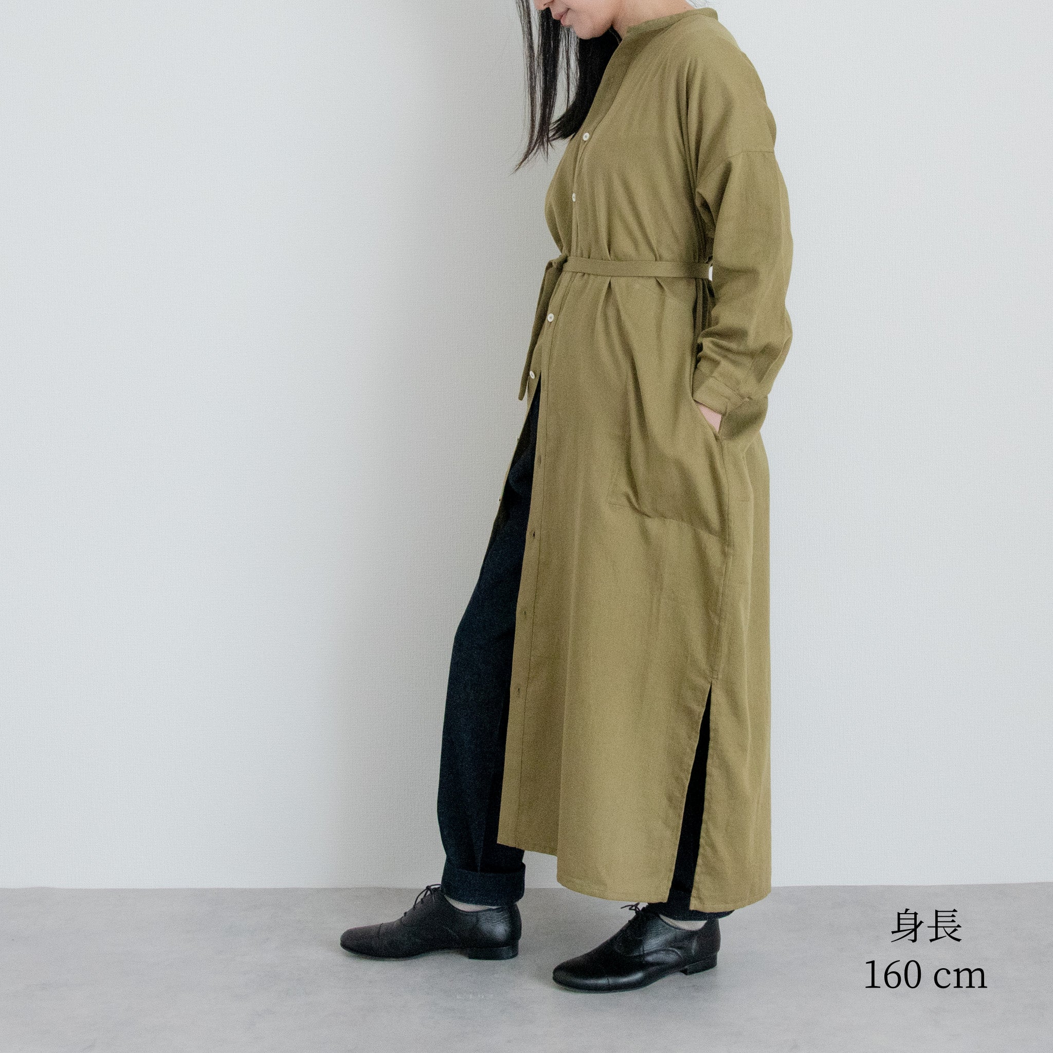 [Echizen One-piece] Maxi length/Organic cotton/Marigold moss green