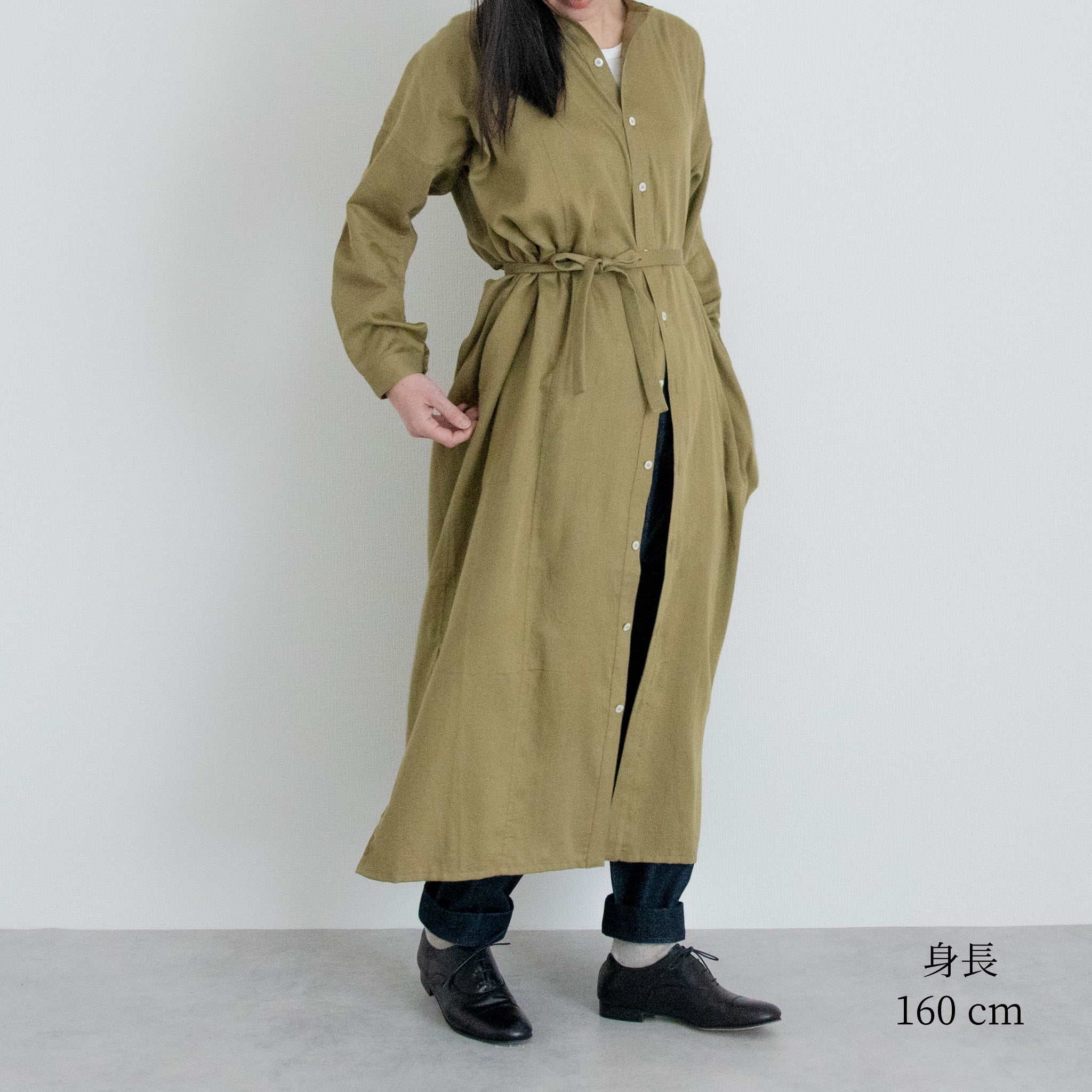 [Echizen One-piece] Maxi length/Organic cotton/Marigold moss green