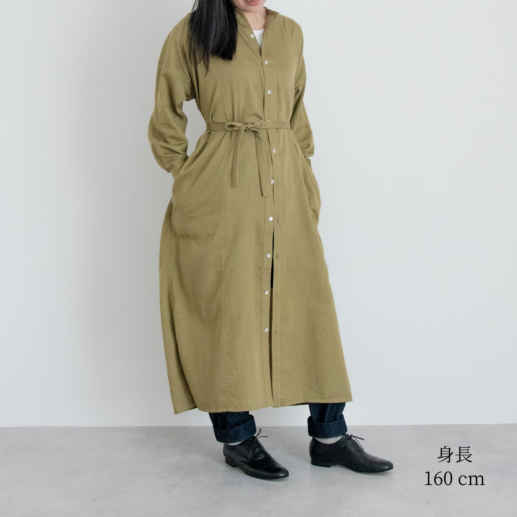 [Echizen One-piece] Maxi length/Organic cotton/Marigold moss green