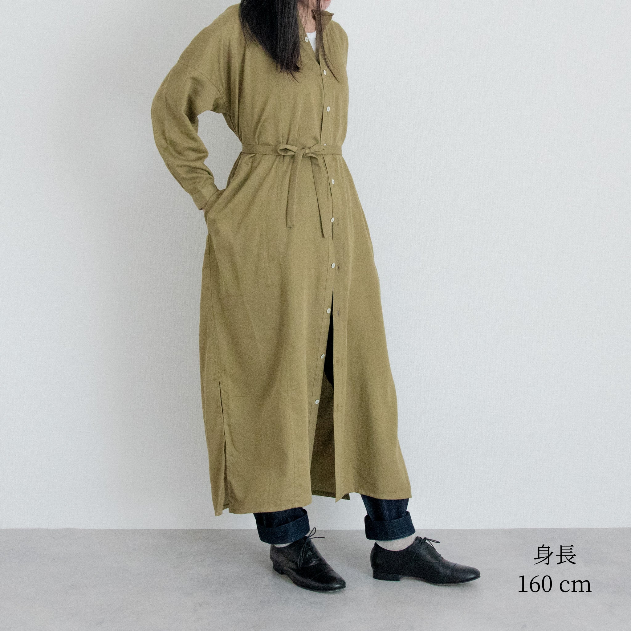 [Echizen One-piece] Maxi length/Organic cotton/Marigold moss green