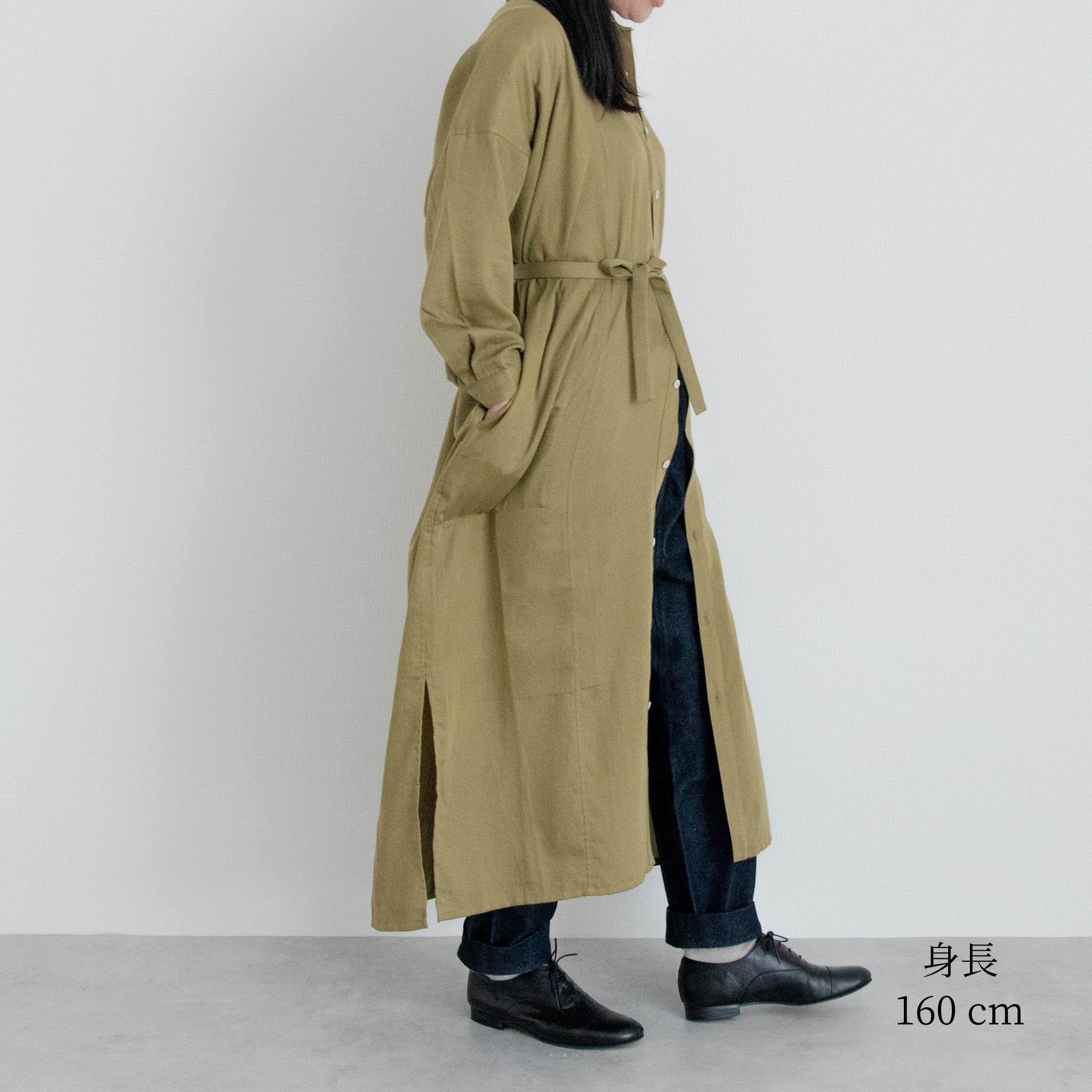 [Echizen One-piece] Maxi length/Organic cotton/Marigold moss green