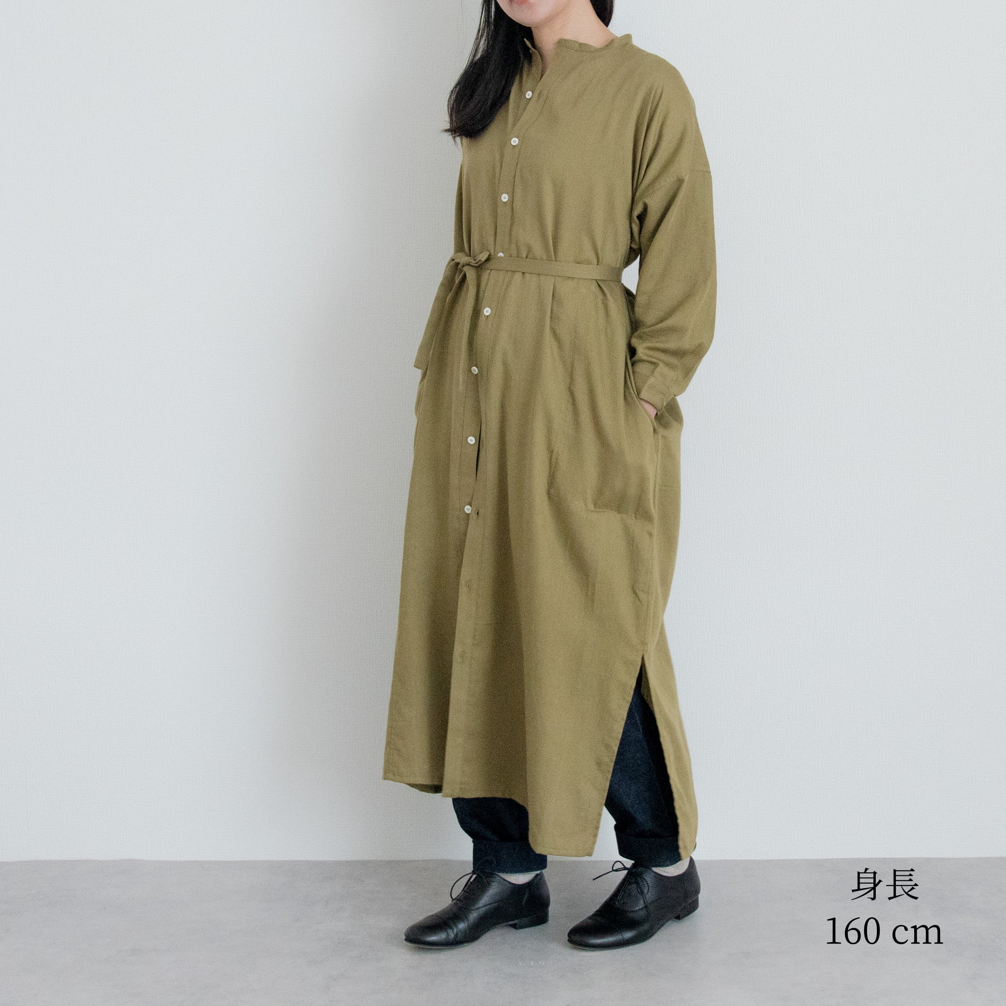 [Echizen One-piece] Maxi length/Organic cotton/Marigold moss green