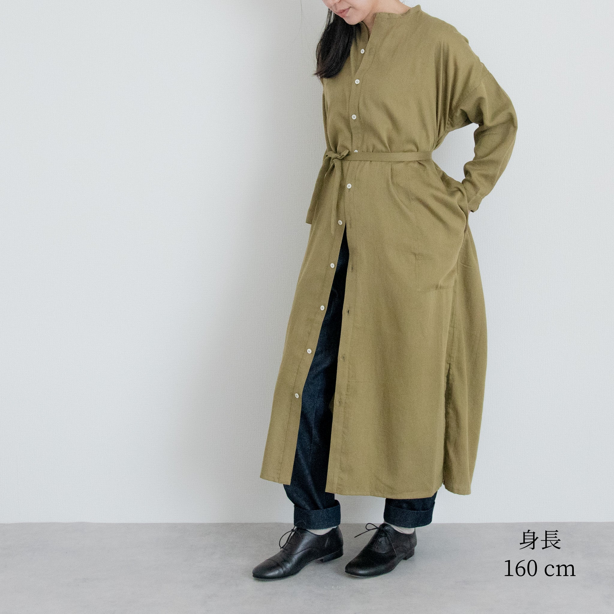 [Echizen One-piece] Maxi length/Organic cotton/Marigold moss green