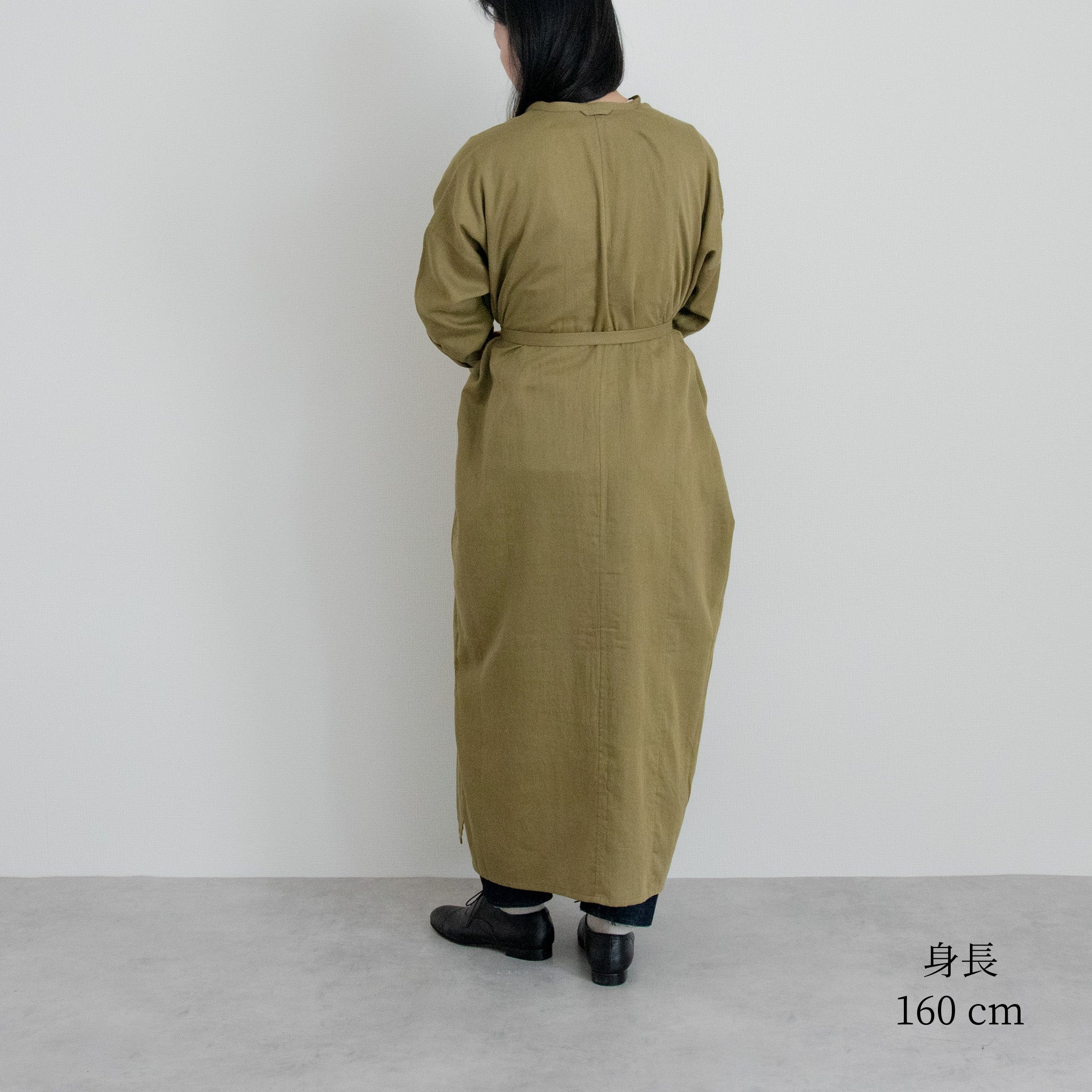 [Echizen One-piece] Maxi length/Organic cotton/Marigold moss green