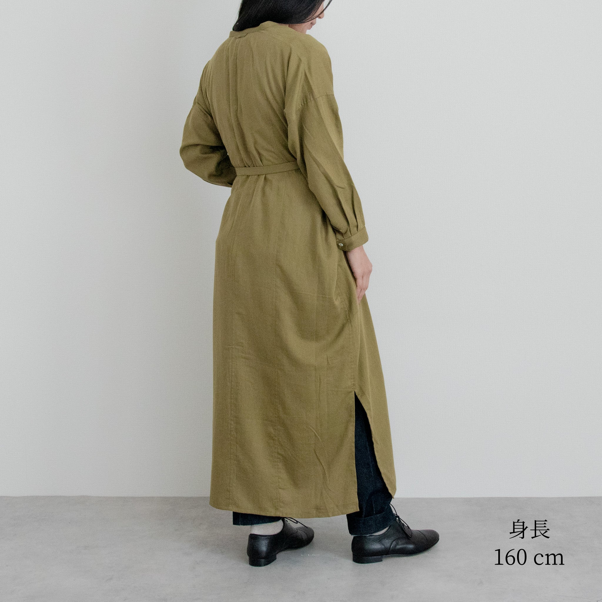 [Echizen One-piece] Maxi length/Organic cotton/Marigold moss green