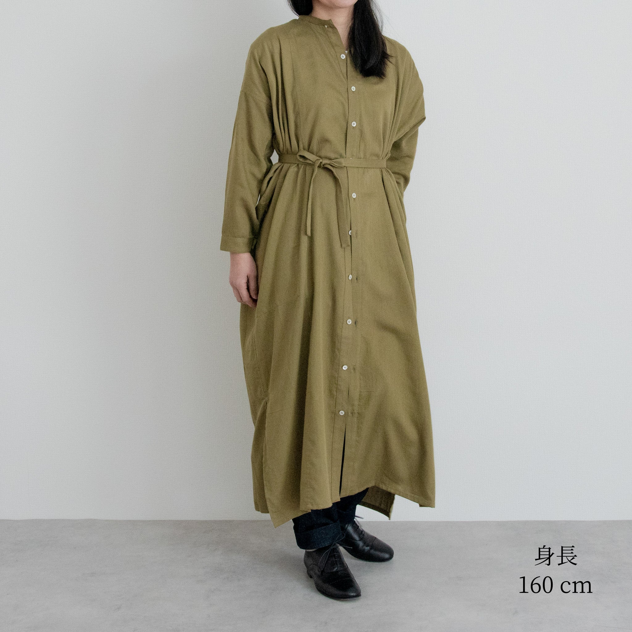 [Echizen One-piece] Maxi length/Organic cotton/Marigold moss green