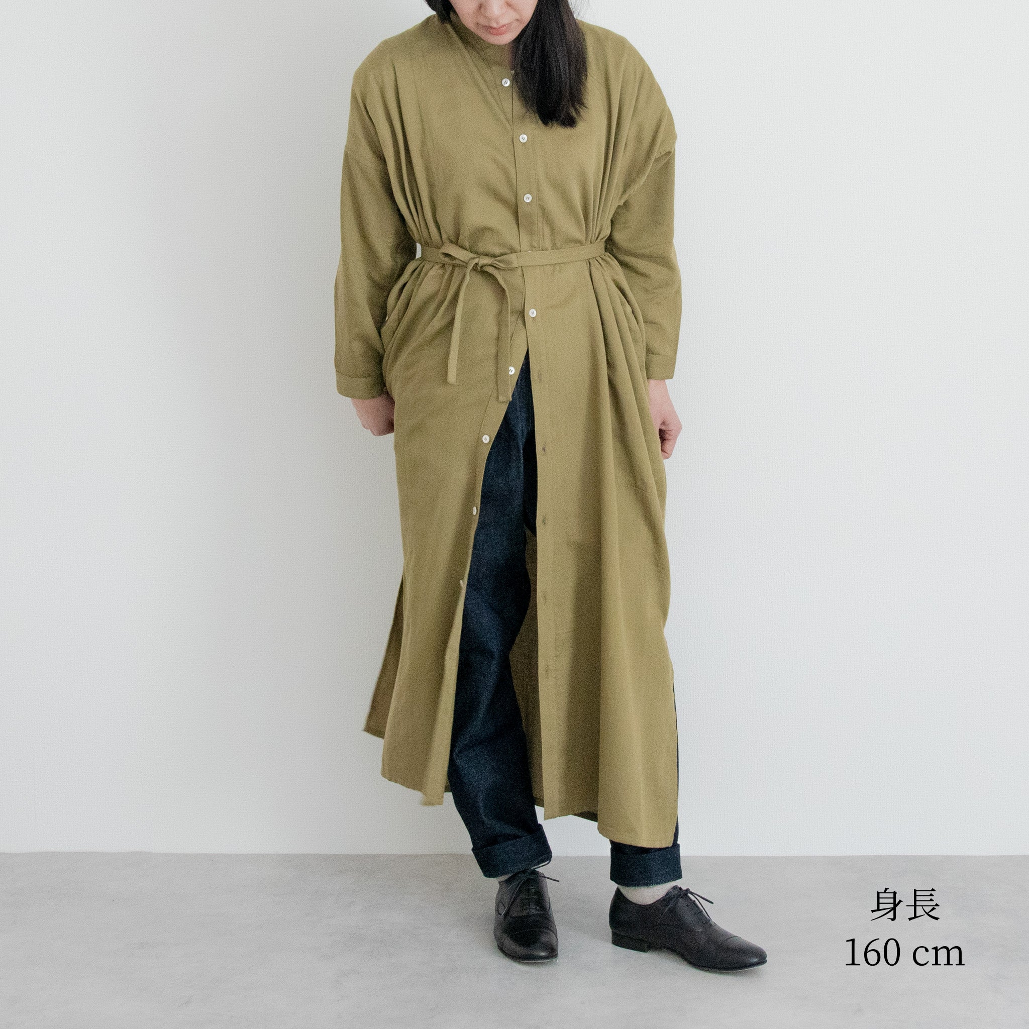 [Echizen One-piece] Maxi length/Organic cotton/Marigold moss green