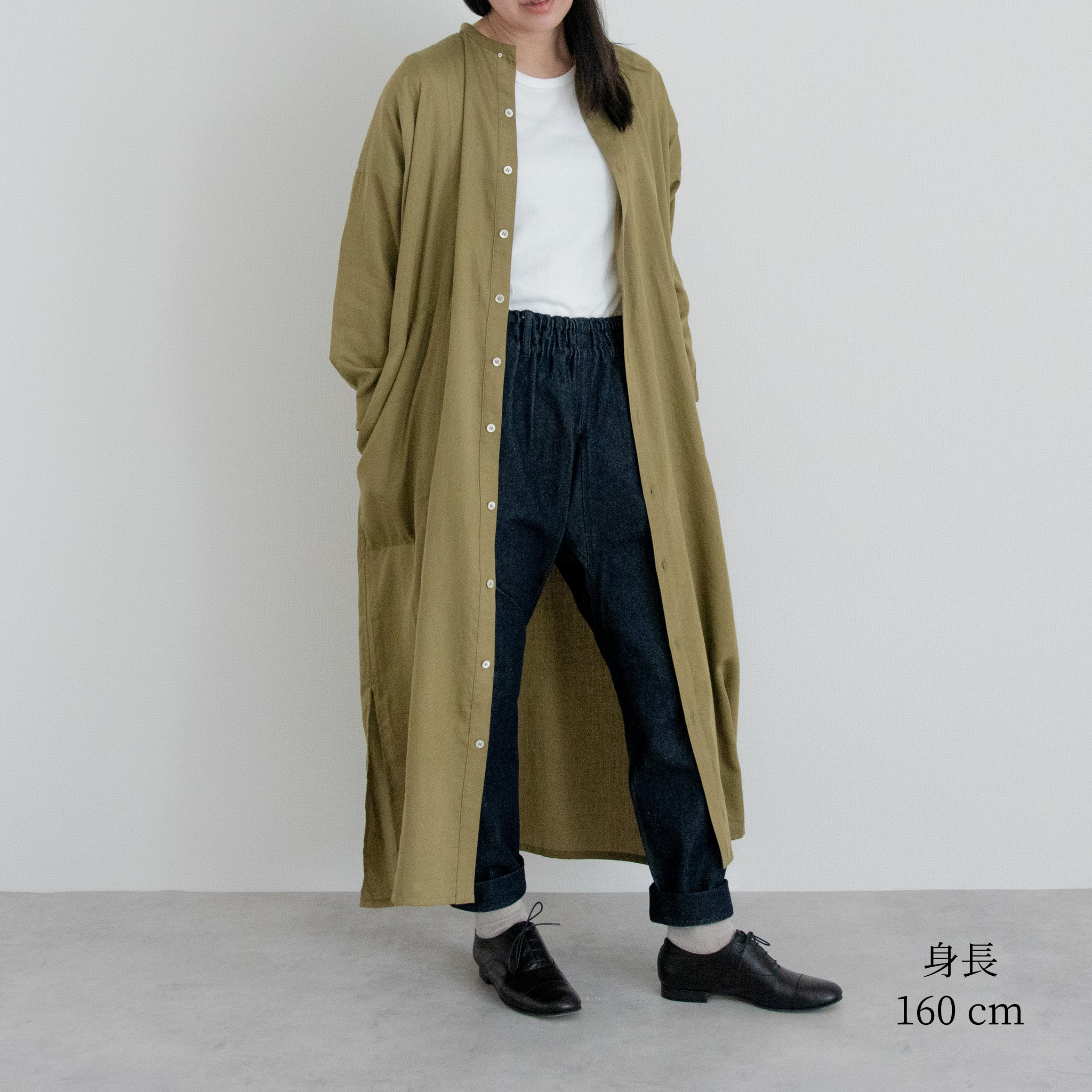 [Echizen One-piece] Maxi length/Organic cotton/Marigold moss green