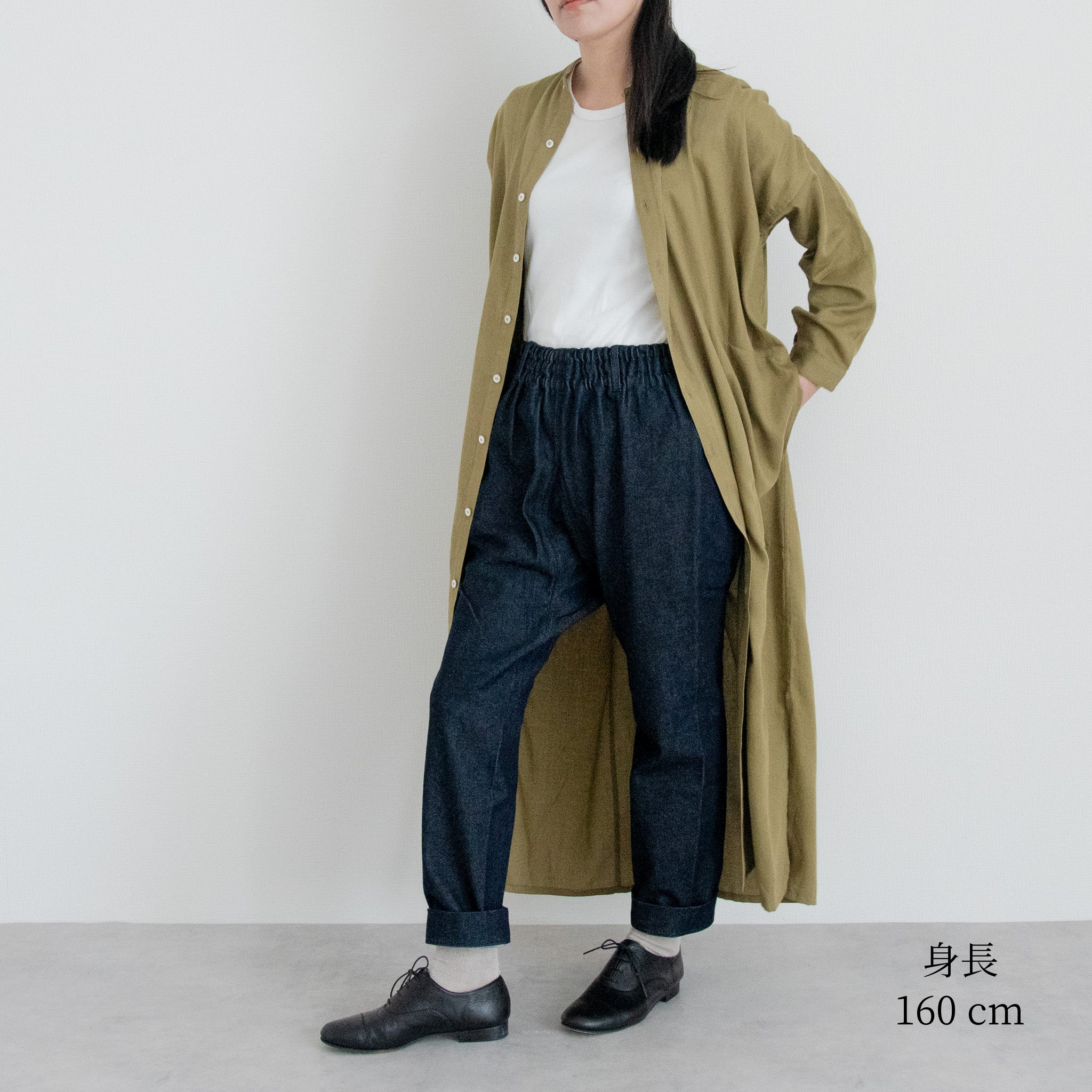 [Echizen One-piece] Maxi length/Organic cotton/Marigold moss green