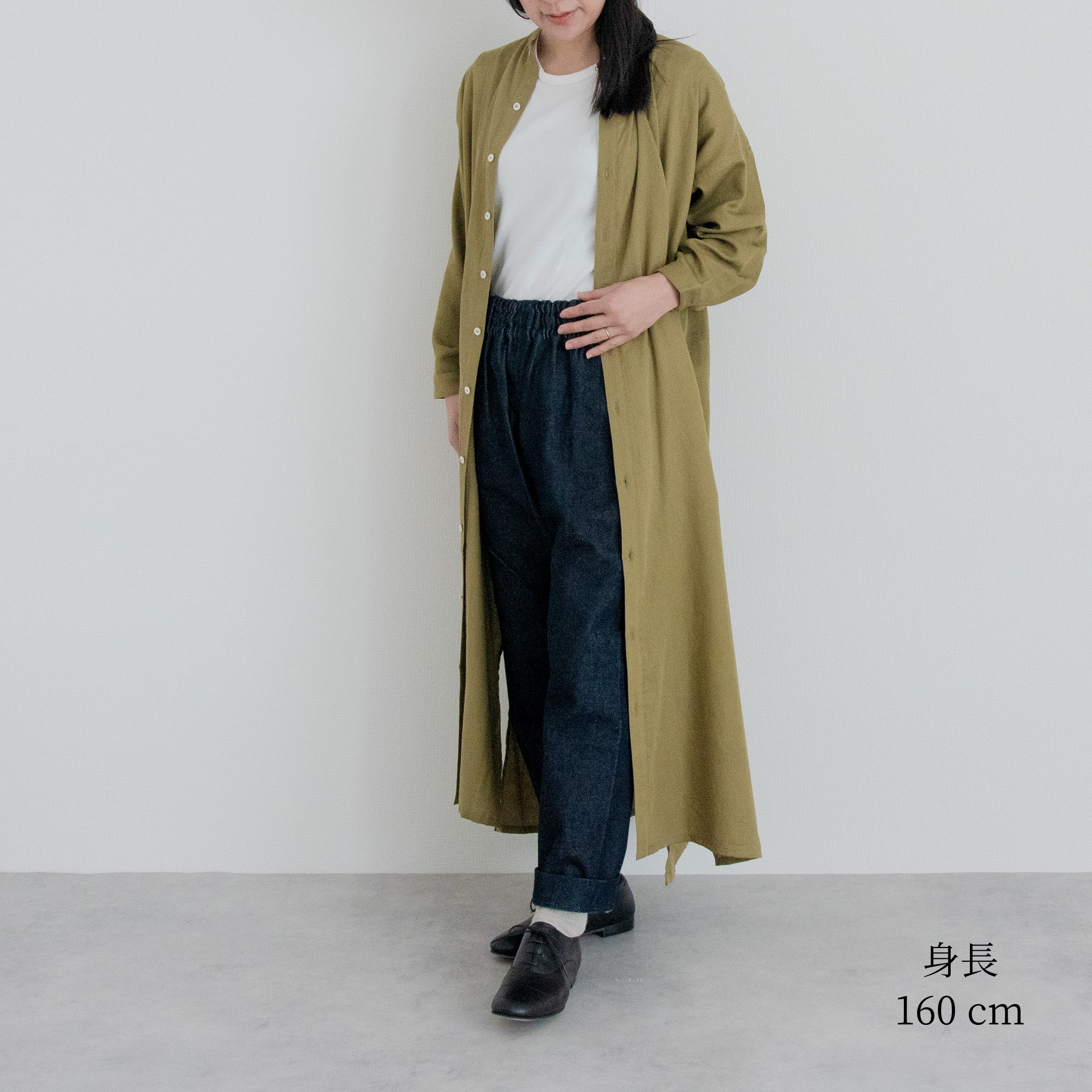 [Echizen One-piece] Maxi length/Organic cotton/Marigold moss green