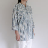 Advance reservation [Echizen shirt, long length] Kurume Kasuri, indigo-dyed stripes (cotton)