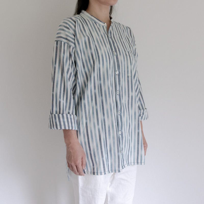 Advance reservation [Echizen shirt, long length] Kurume Kasuri, indigo-dyed stripes (cotton)