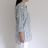 Advance reservation [Echizen shirt, long length] Kurume Kasuri, indigo-dyed stripes (cotton)