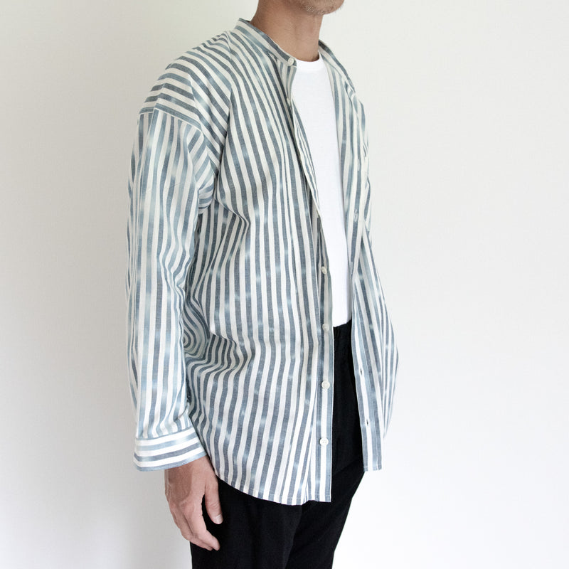 Advance reservation [Echizen shirt, long length] Kurume Kasuri, indigo-dyed stripes (cotton)