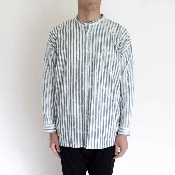 Advance reservation [Echizen shirt, long length] Kurume Kasuri, indigo-dyed stripes (cotton)