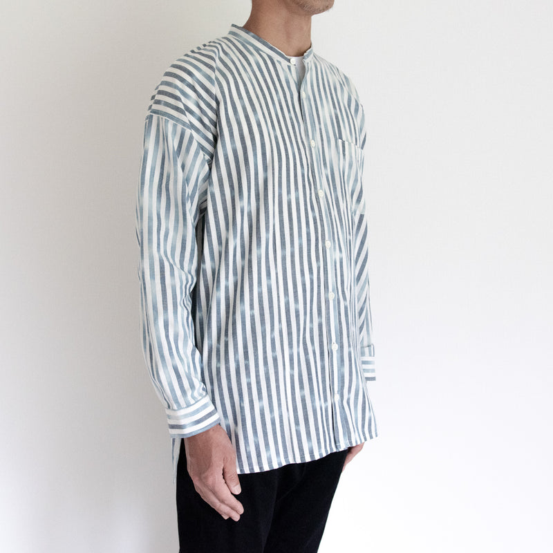 Advance reservation [Echizen shirt, long length] Kurume Kasuri, indigo-dyed stripes (cotton)