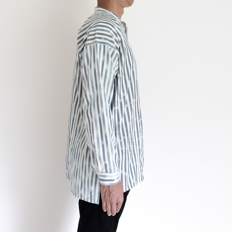 Advance reservation [Echizen shirt, long length] Kurume Kasuri, indigo-dyed stripes (cotton)