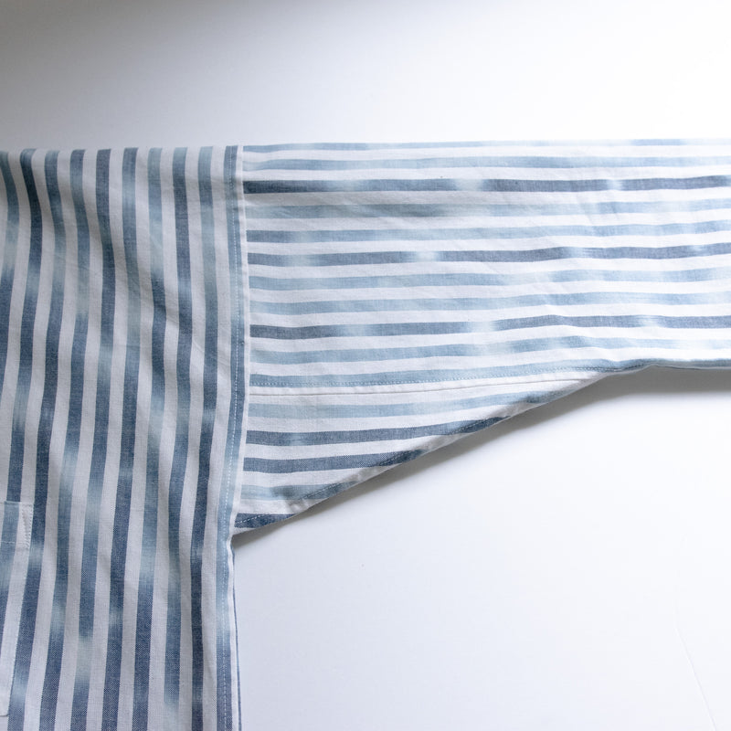 Advance reservation [Echizen shirt, long length] Kurume Kasuri, indigo-dyed stripes (cotton)