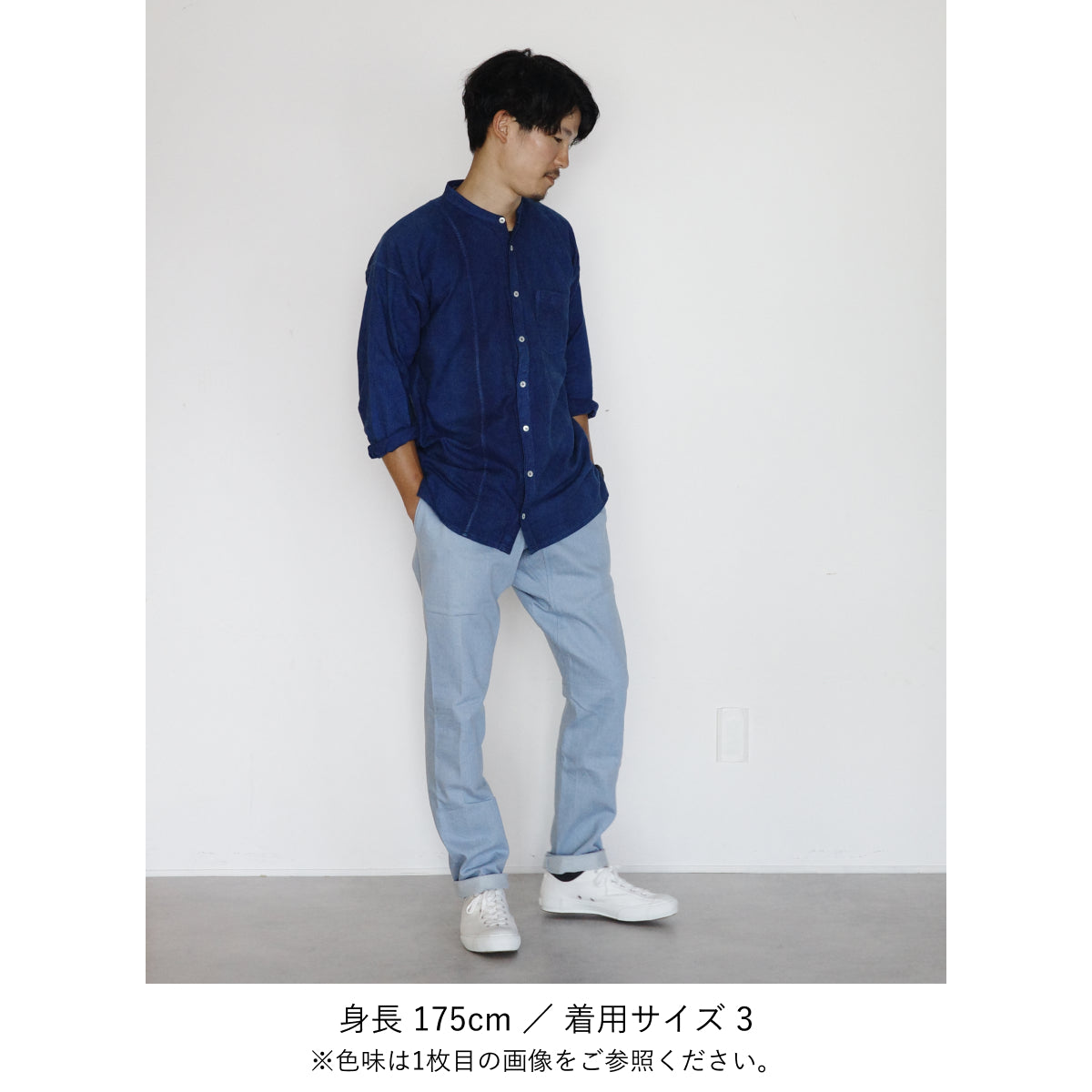 [Men's Echizen Shirt] Organic cotton flannel/dark indigo blue