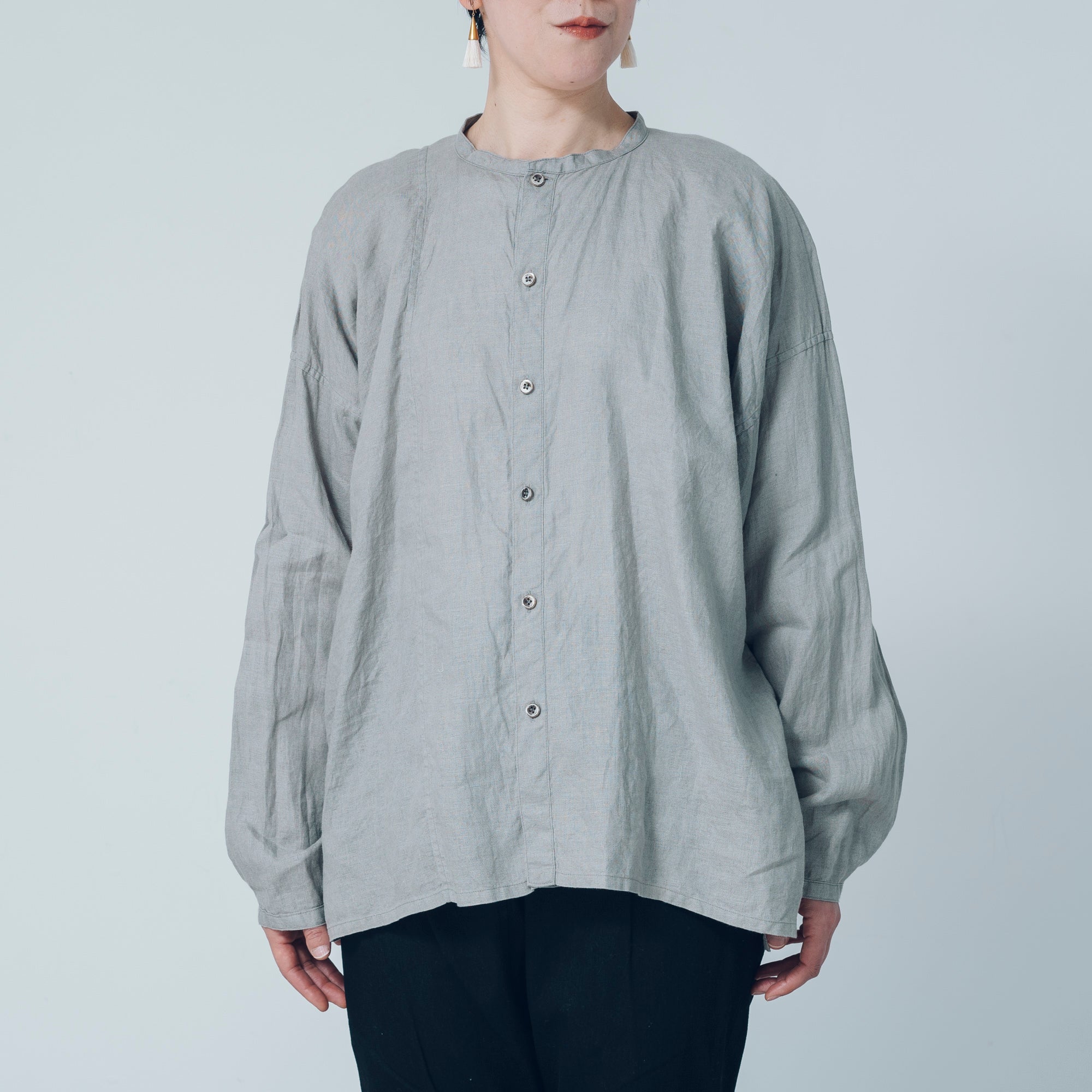 [Echizen Shirt] Linen / Gray (Chestnut dyed)