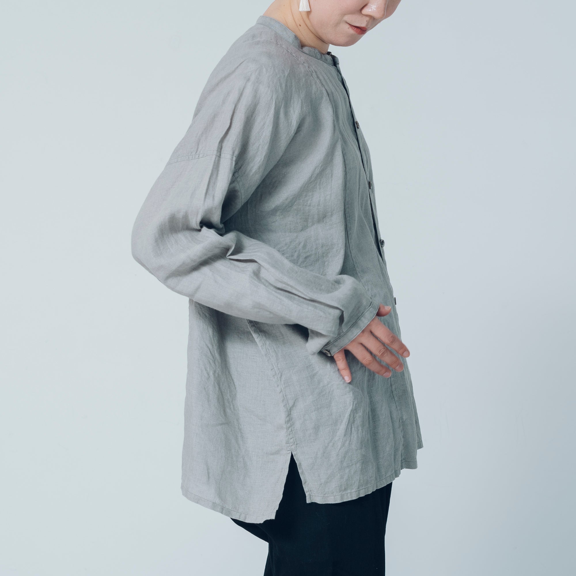 [Echizen Shirt] Linen / Gray (Chestnut dyed)