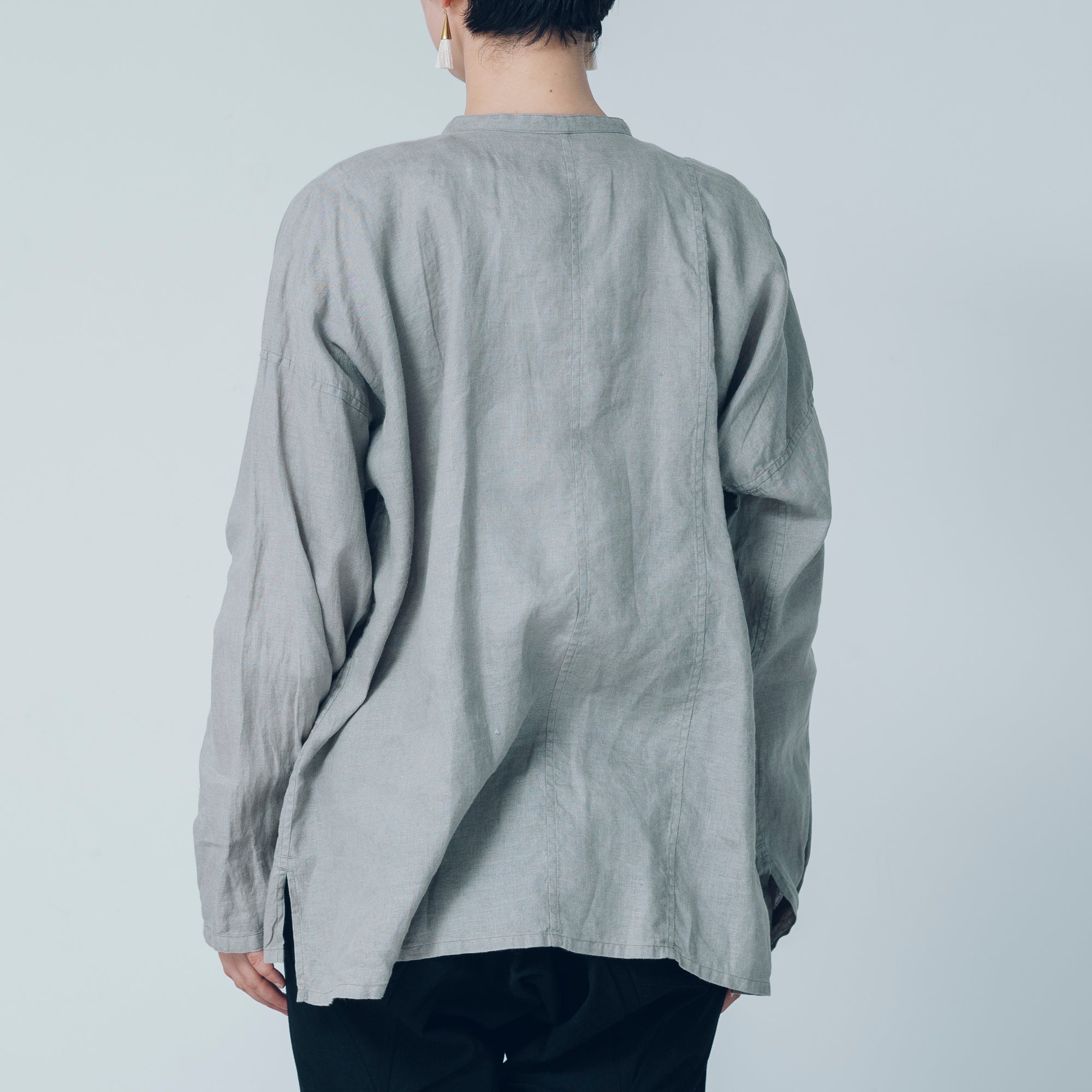 [Echizen Shirt] Linen / Gray (Chestnut dyed)