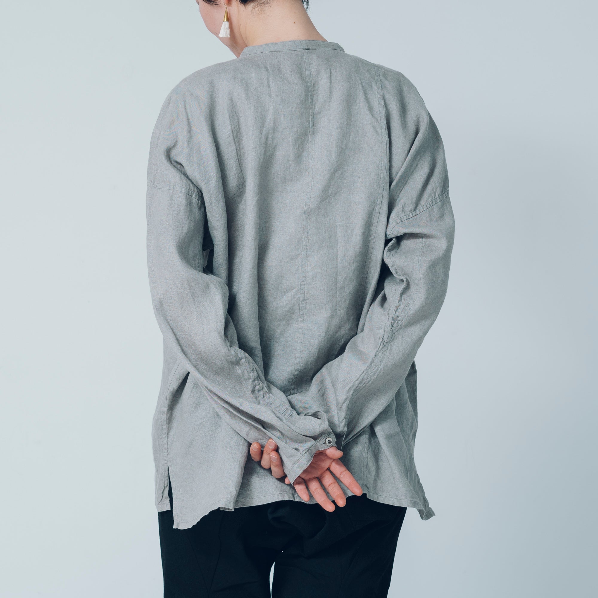 [Echizen Shirt] Linen / Gray (Chestnut dyed)