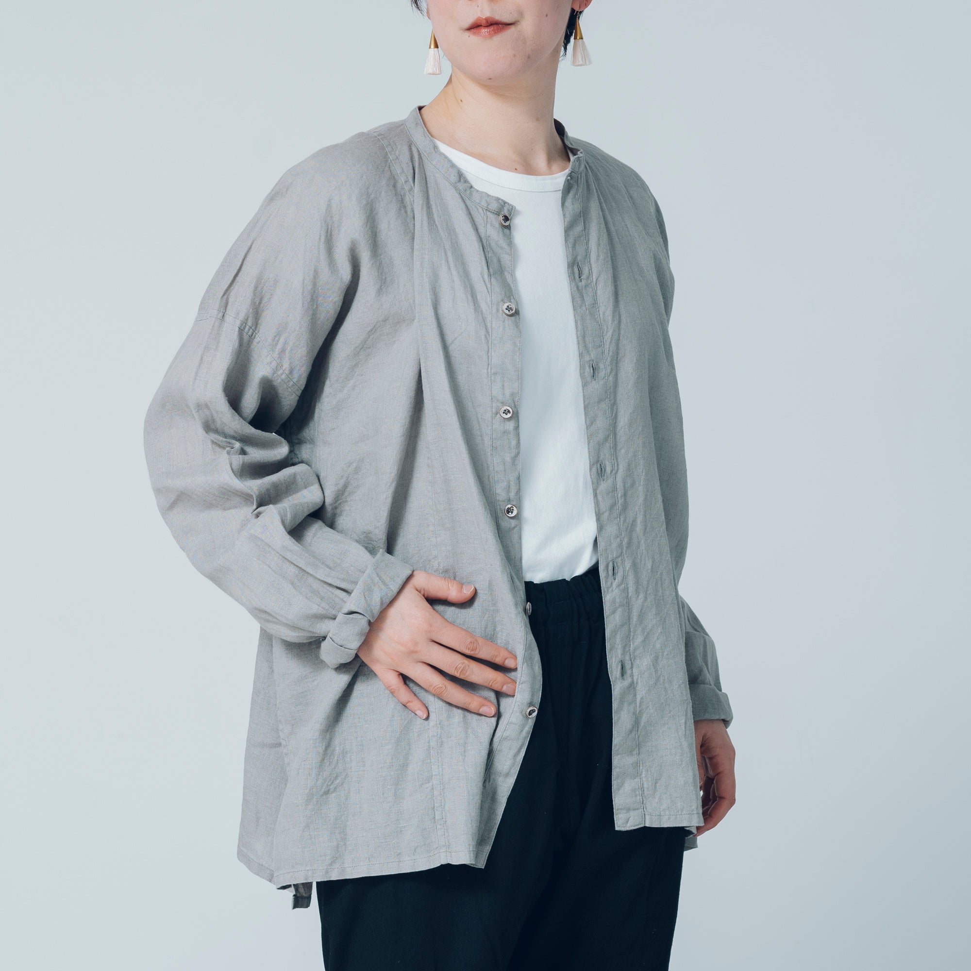 [Echizen Shirt] Linen / Gray (Chestnut dyed)