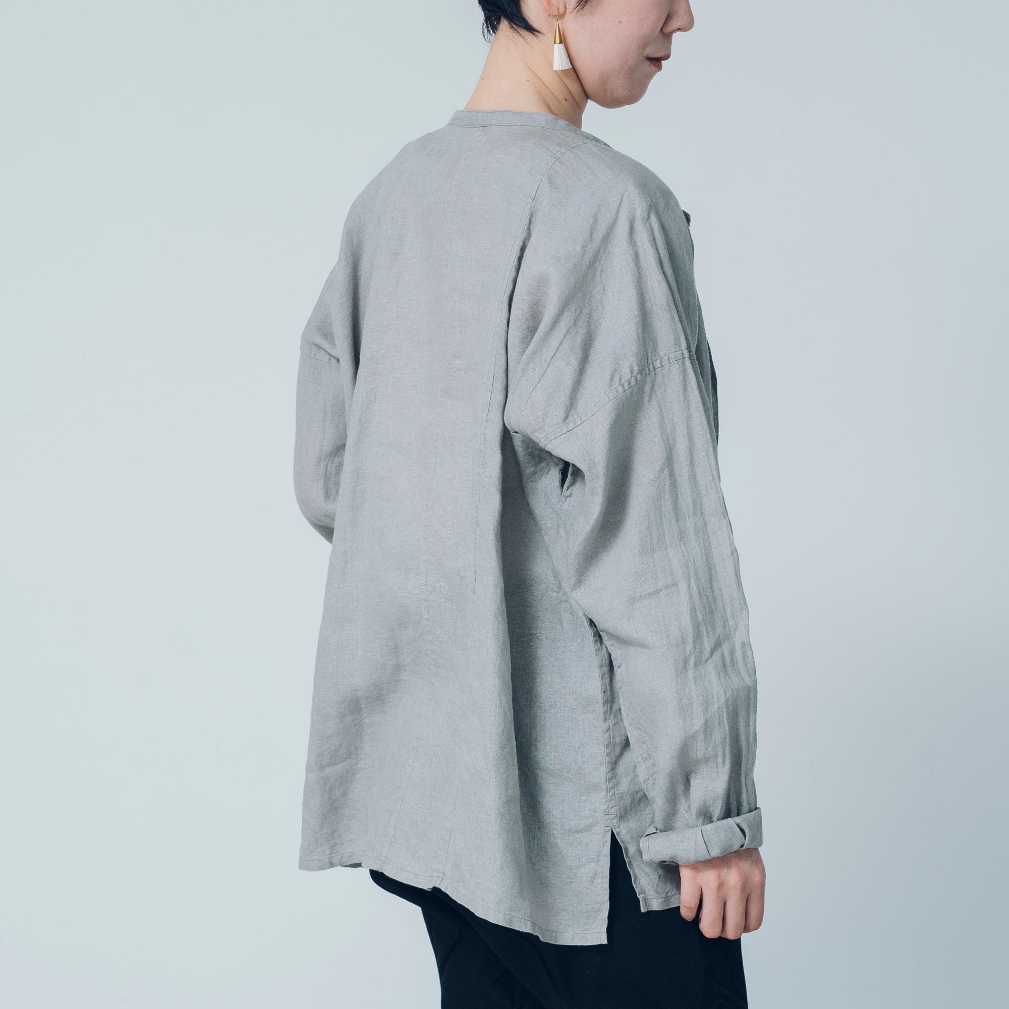 [Echizen Shirt] Linen / Gray (Chestnut dyed)