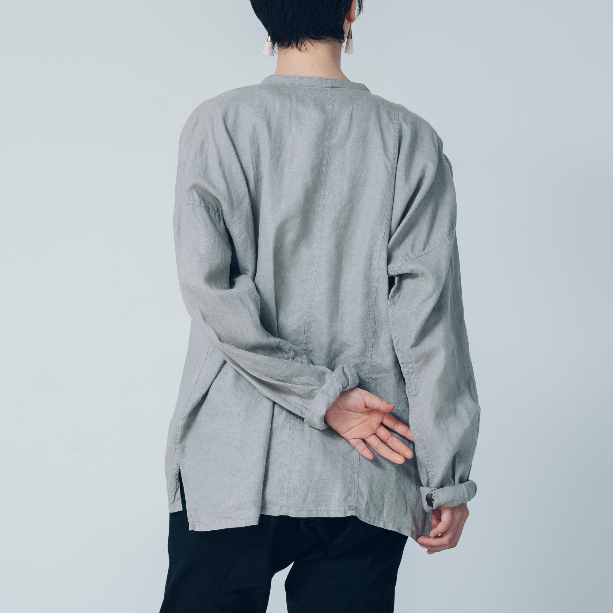 [Echizen Shirt] Linen / Gray (Chestnut dyed)