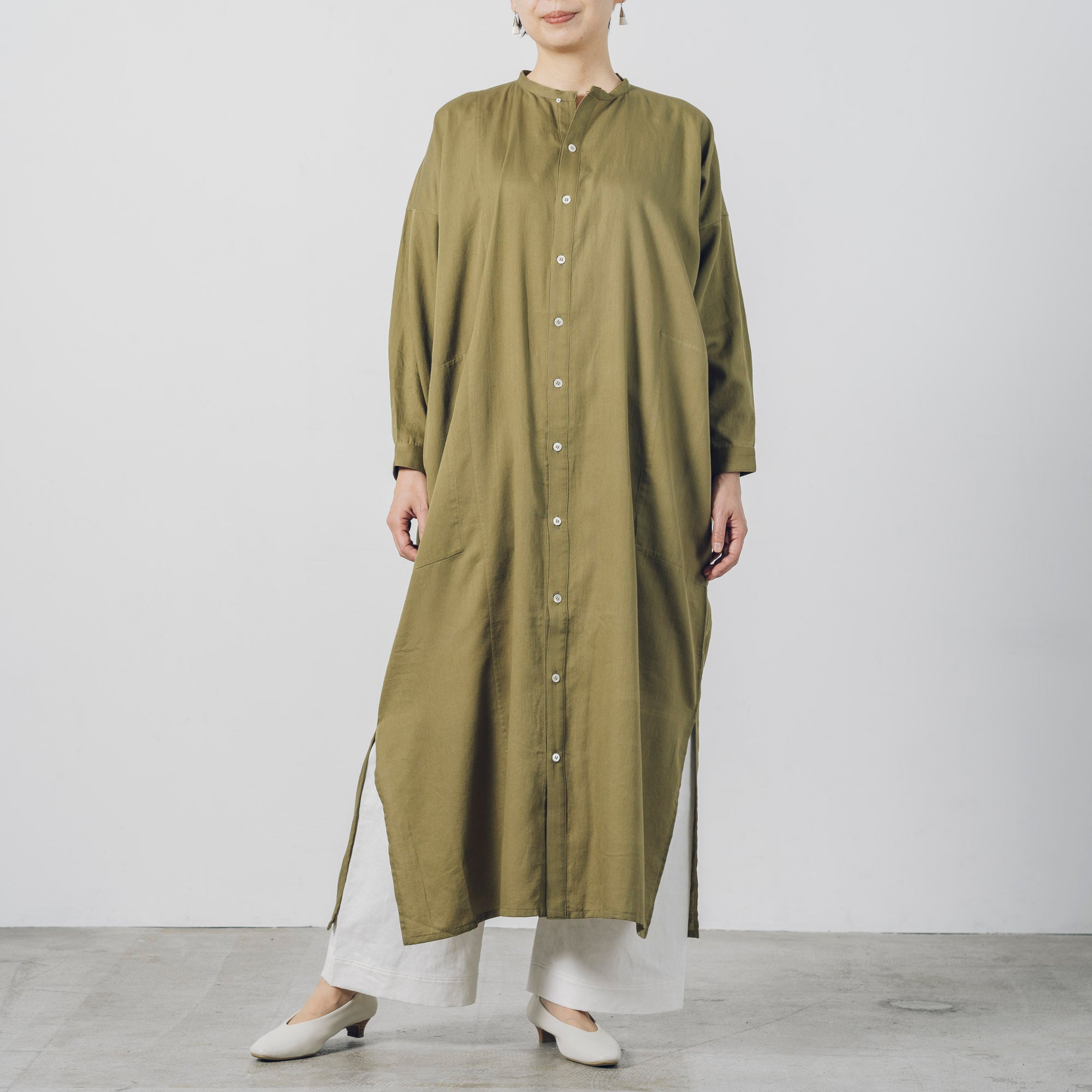 [Echizen One-piece] Maxi length/Organic cotton/Marigold moss green