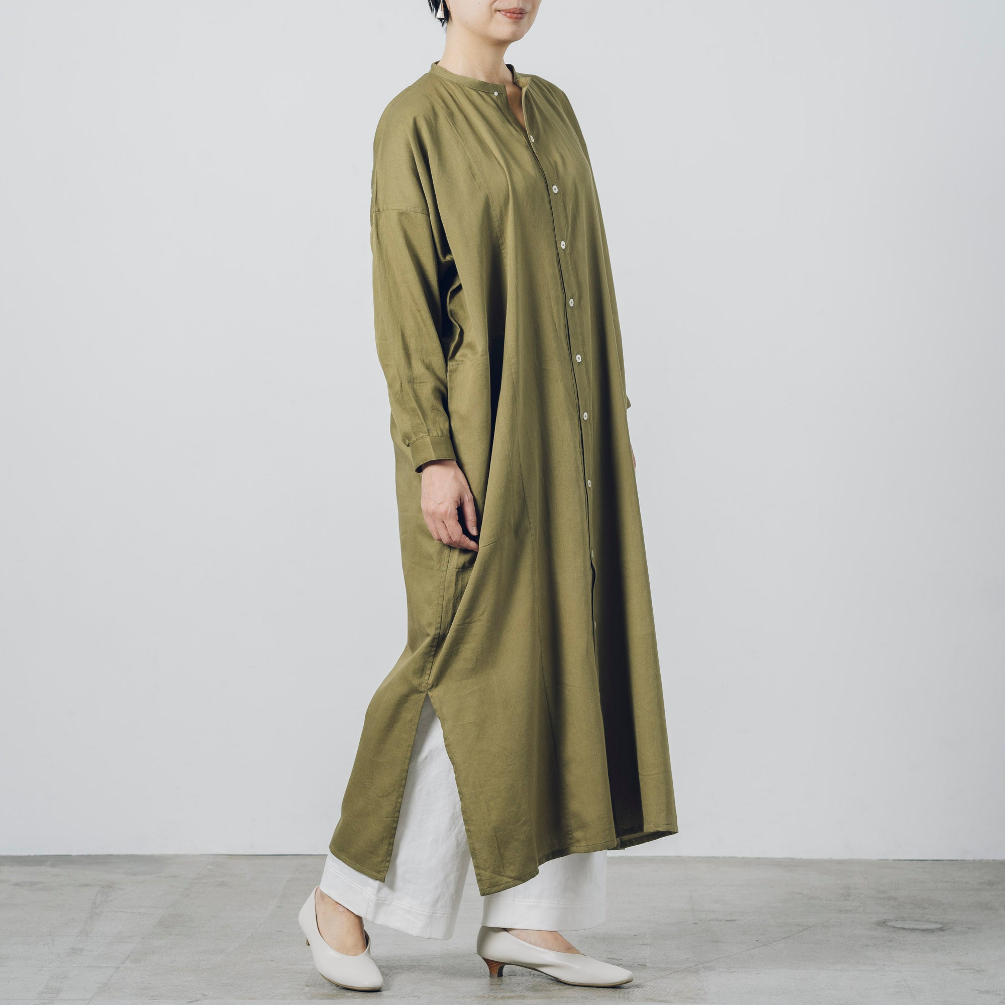 [Echizen One-piece] Maxi length/Organic cotton/Marigold moss green