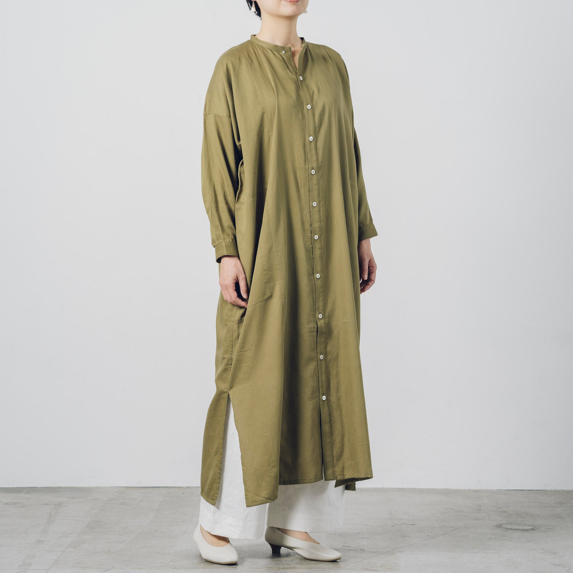 [Echizen One-piece] Maxi length/Organic cotton/Marigold moss green