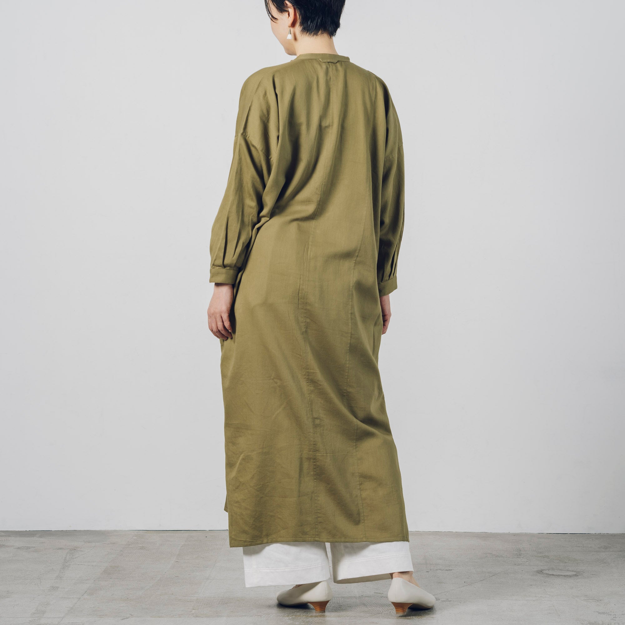 [Echizen One-piece] Maxi length/Organic cotton/Marigold moss green