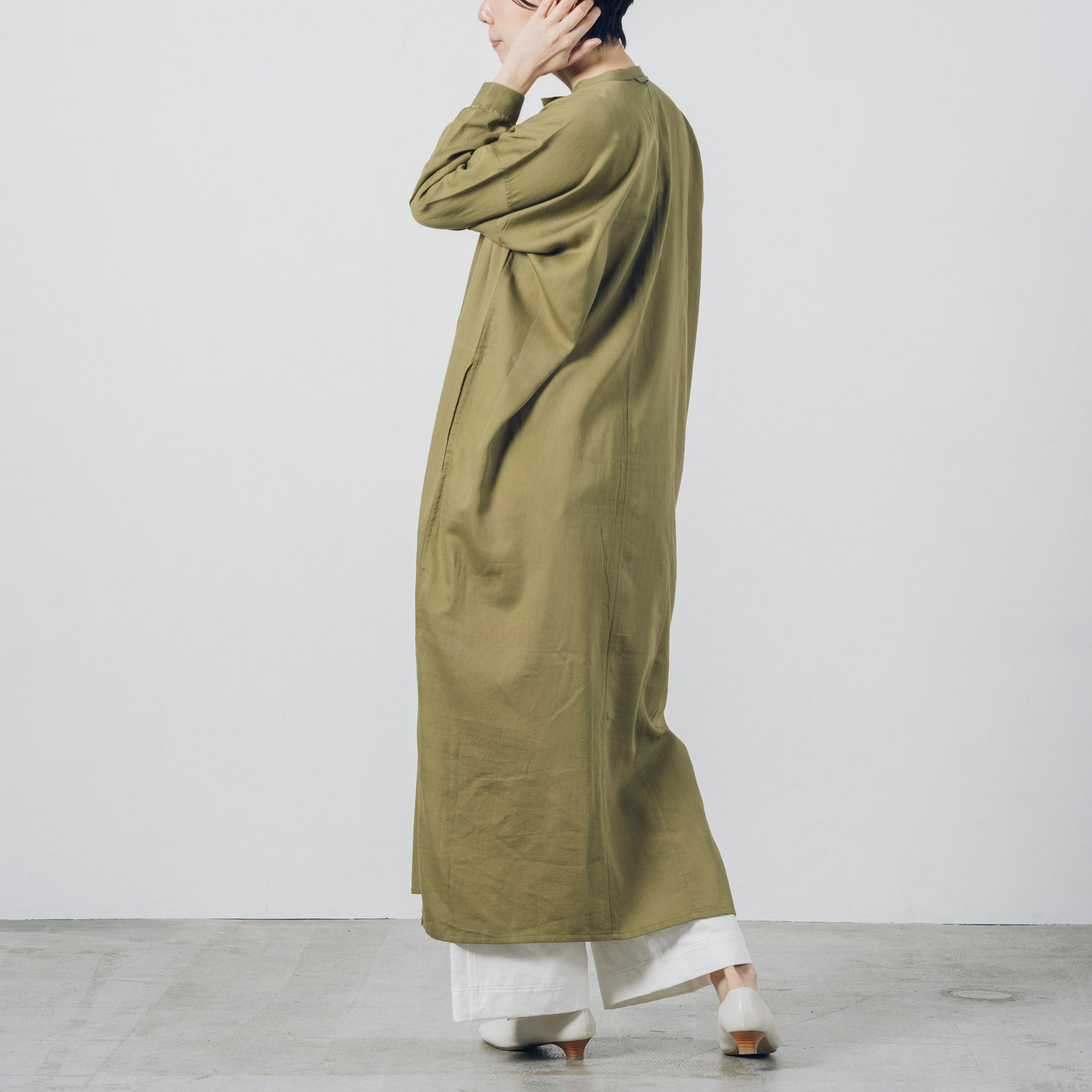 [Echizen One-piece] Maxi length/Organic cotton/Marigold moss green