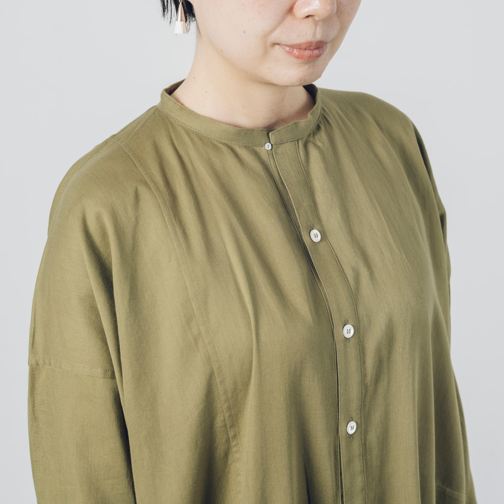 [Echizen One-piece] Maxi length/Organic cotton/Marigold moss green