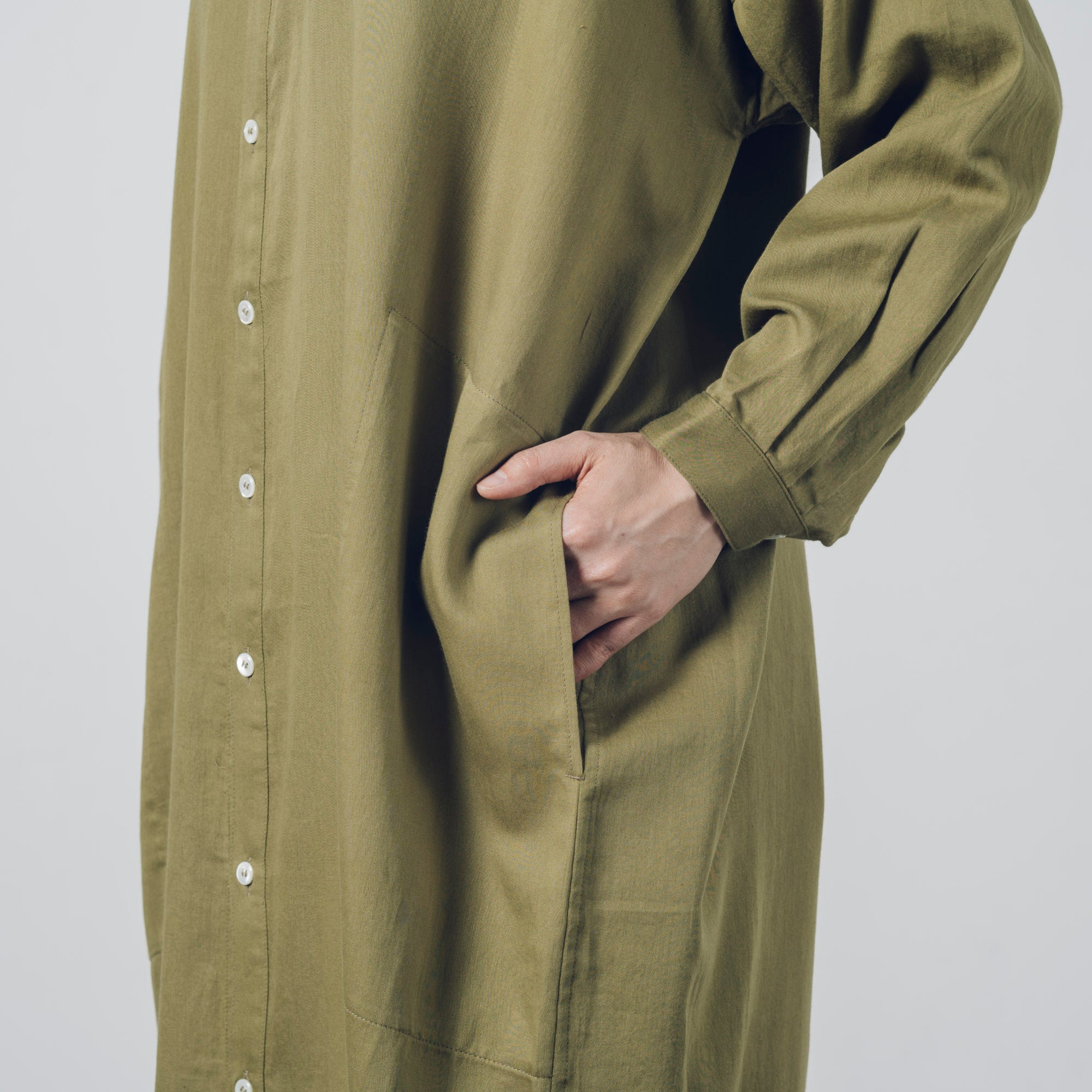 [Echizen One-piece] Maxi length/Organic cotton/Marigold moss green