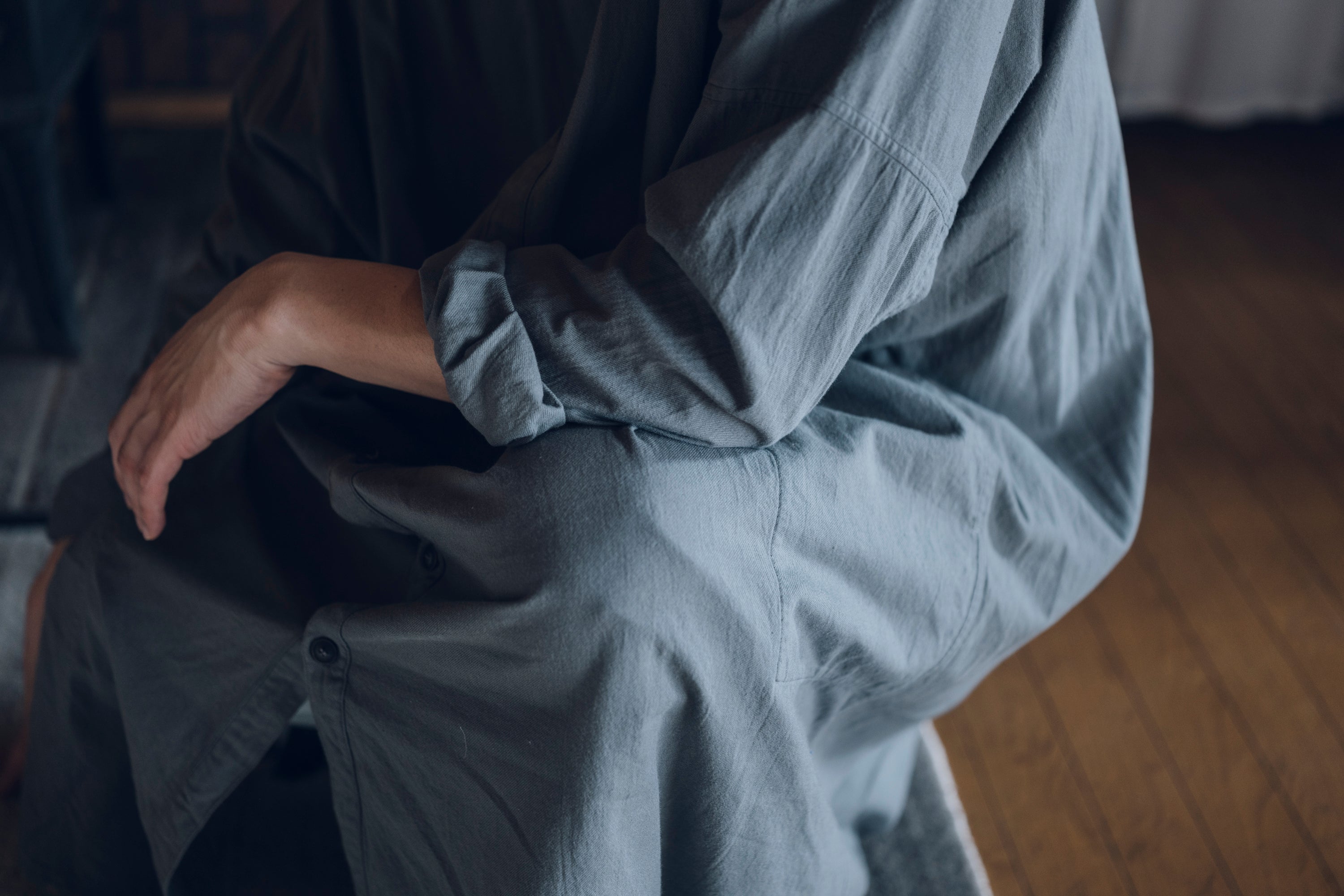 ［越前ワンピース］オーガニックコットン・ネル / グレー（栗染め）